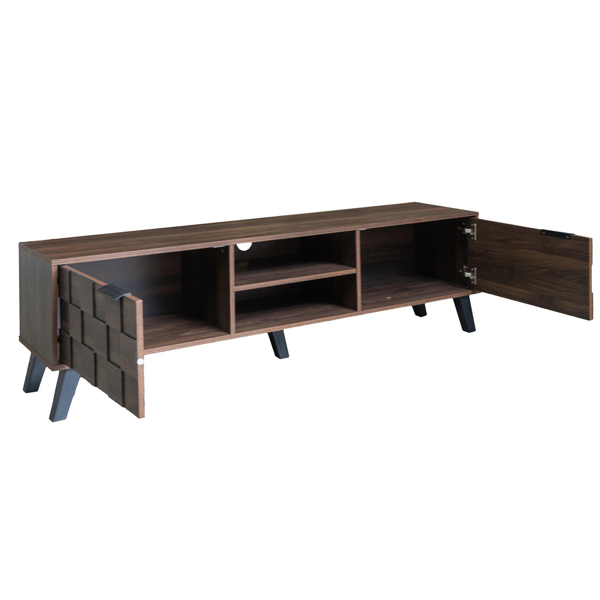 Walnut - Urban Meuble - Vintage Geometric Textured TV Stand - 10