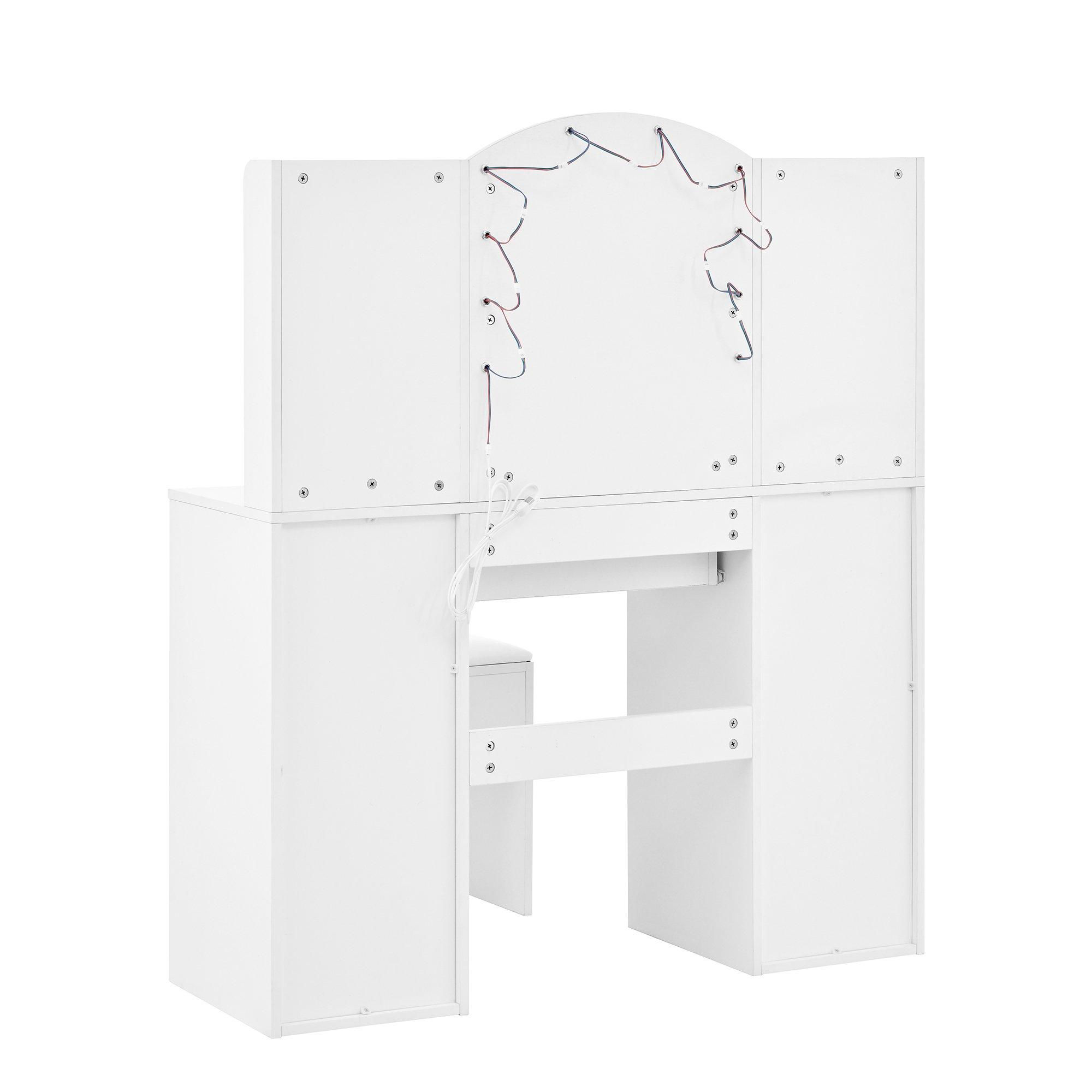 White - Urban Meuble - Modern Vanity Table with LED Mirror and Stool - 11