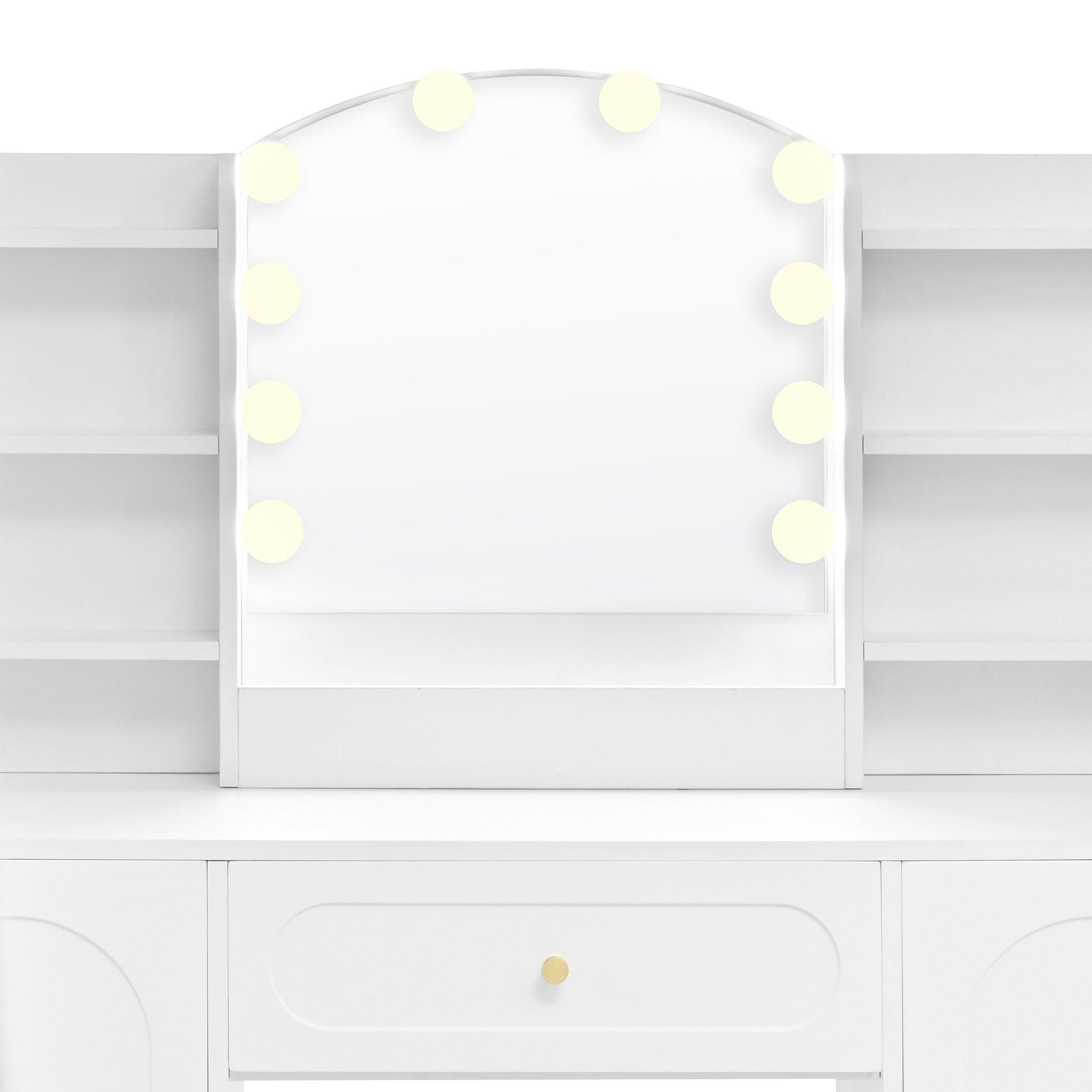 White - Urban Meuble - Modern Vanity Table with LED Mirror and Stool - 12
