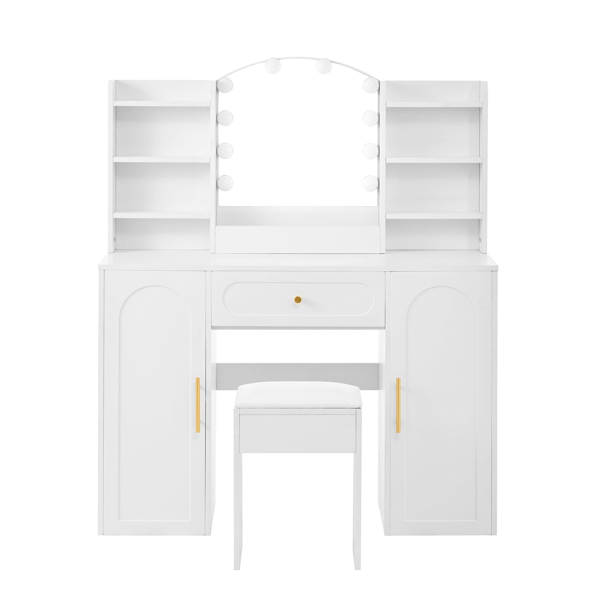 White - Urban Meuble - Modern Vanity Table with LED Mirror and Stool - 5
