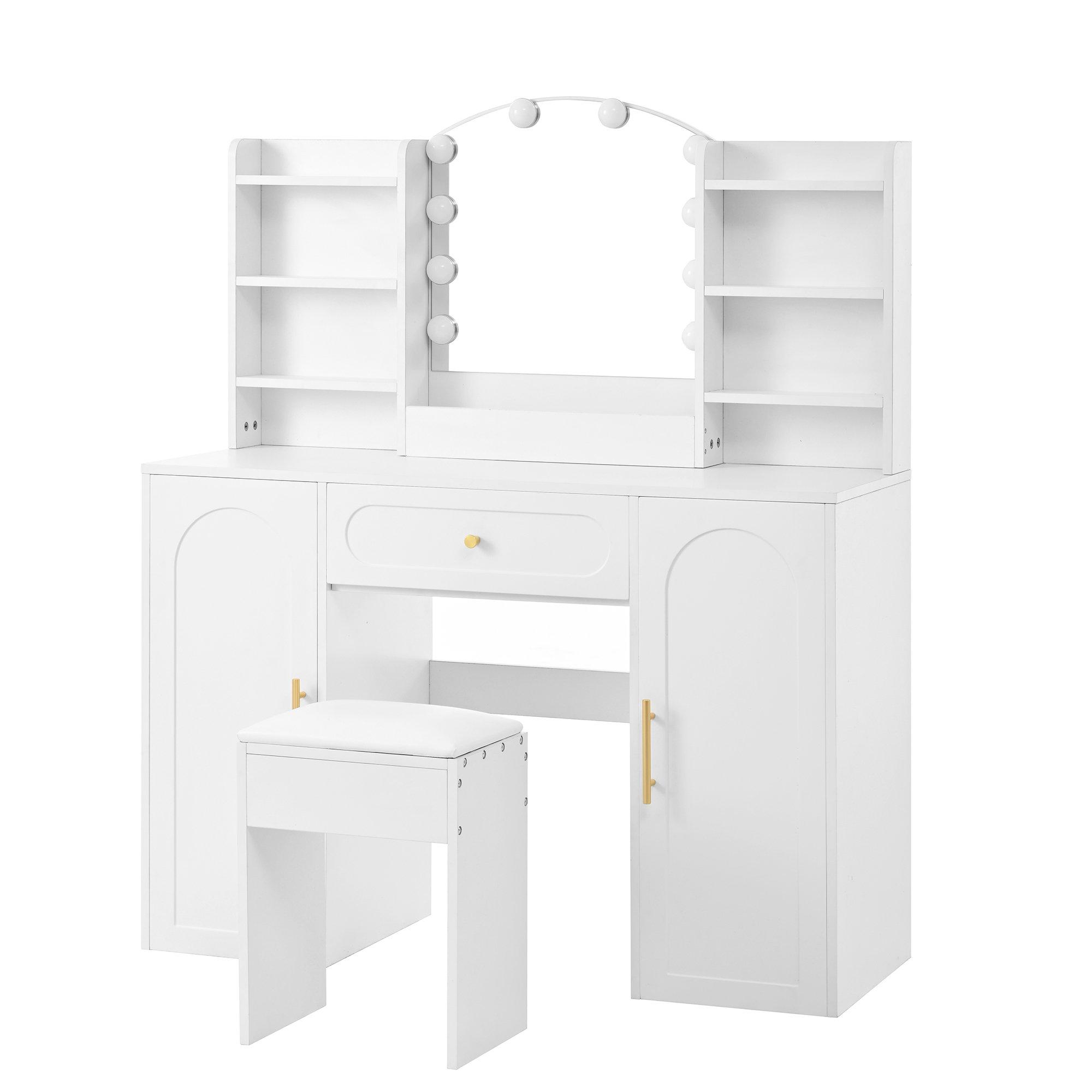 White - Urban Meuble - Modern Vanity Table with LED Mirror and Stool - 7