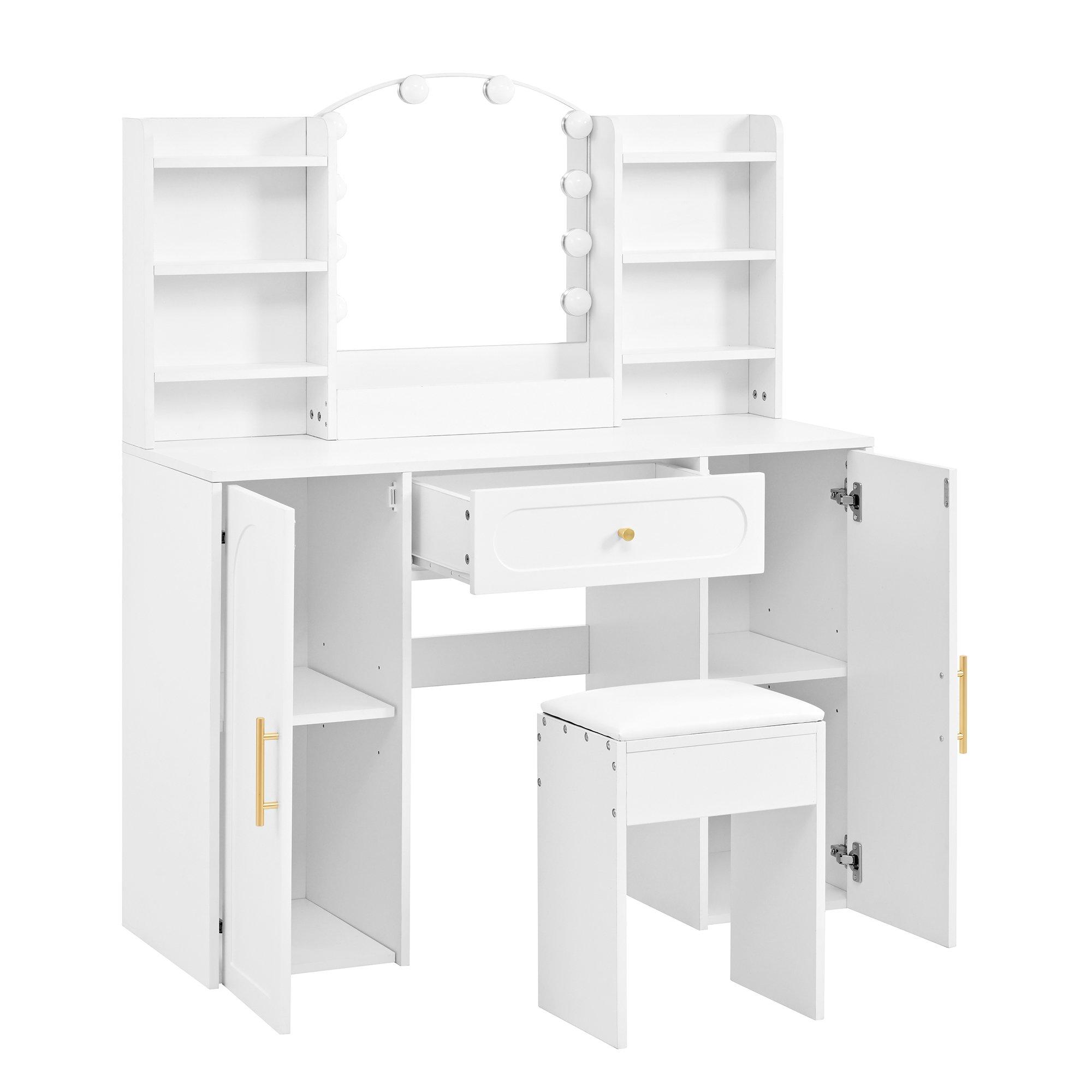 White - Urban Meuble - Modern Vanity Table with LED Mirror and Stool - 8