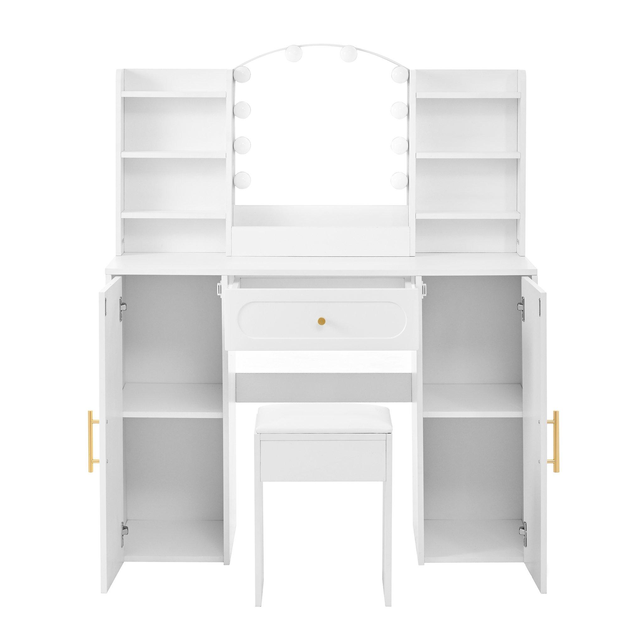 White - Urban Meuble - Modern Vanity Table with LED Mirror and Stool - 9