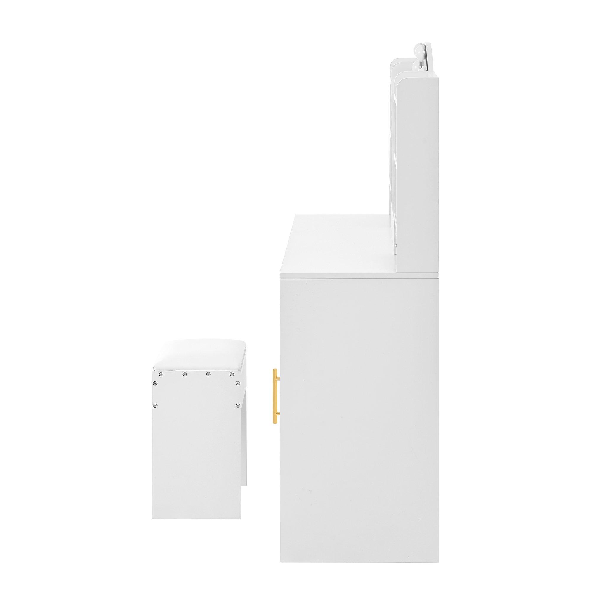 White - Urban Meuble - Modern Vanity Table with LED Mirror and Stool - 10