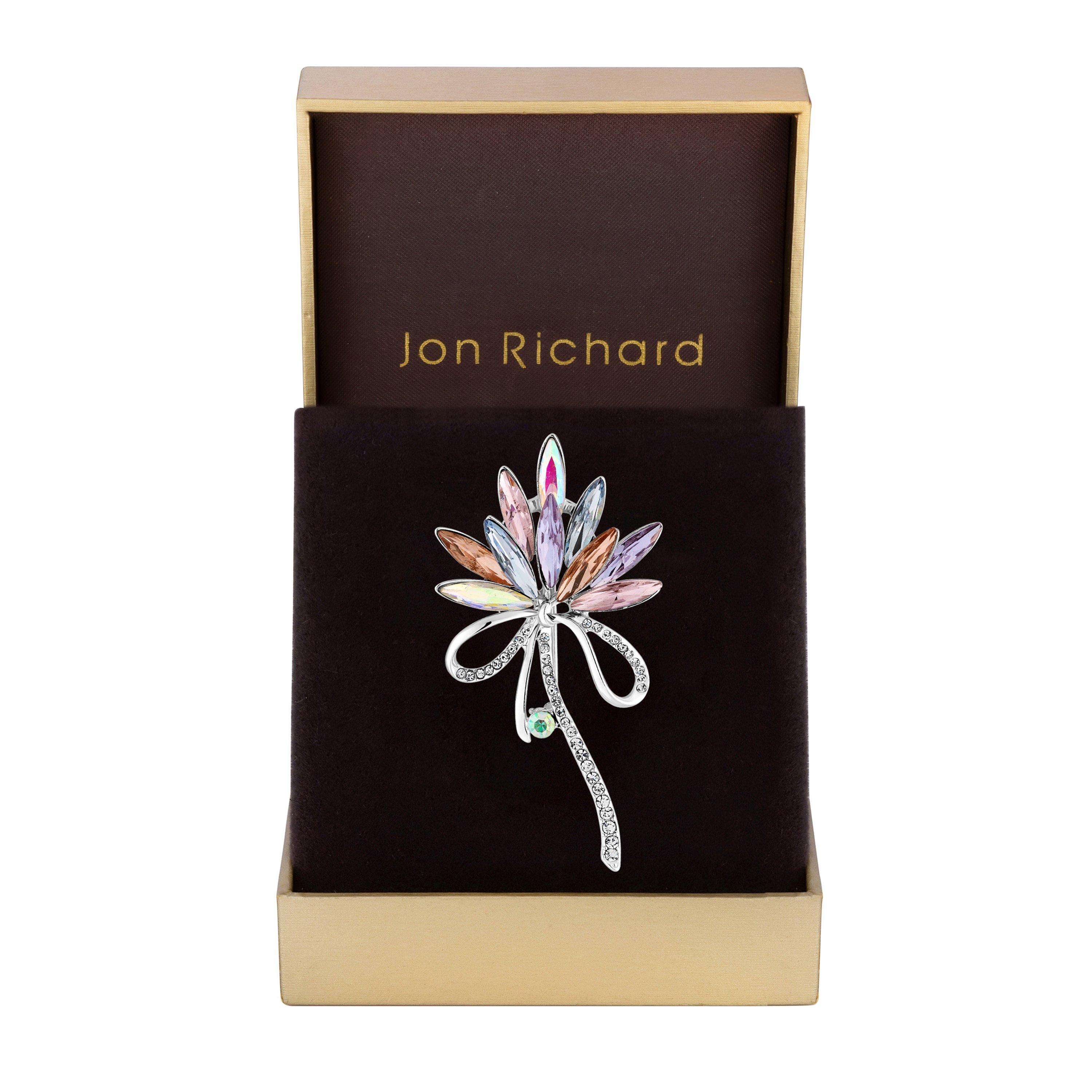 Silver - Jon Richard - Pink Navette and Crystal Ribbon Brooch - Gift Box - 1