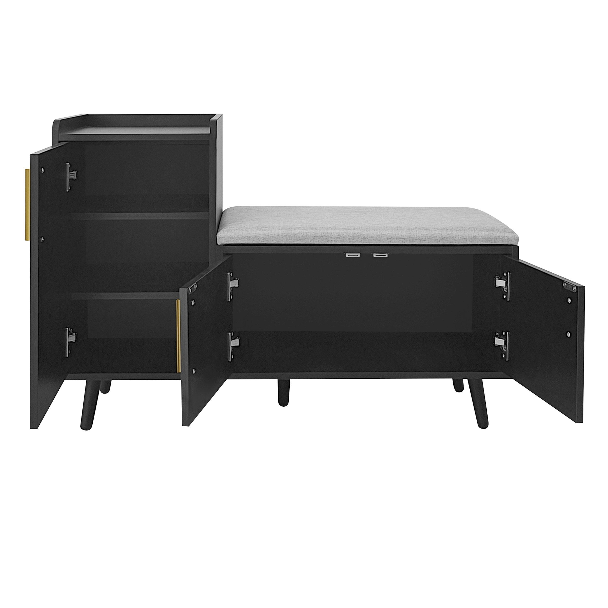 Black - Urban Meuble - Modern Shoe Bench with Storage Cabinet - 11