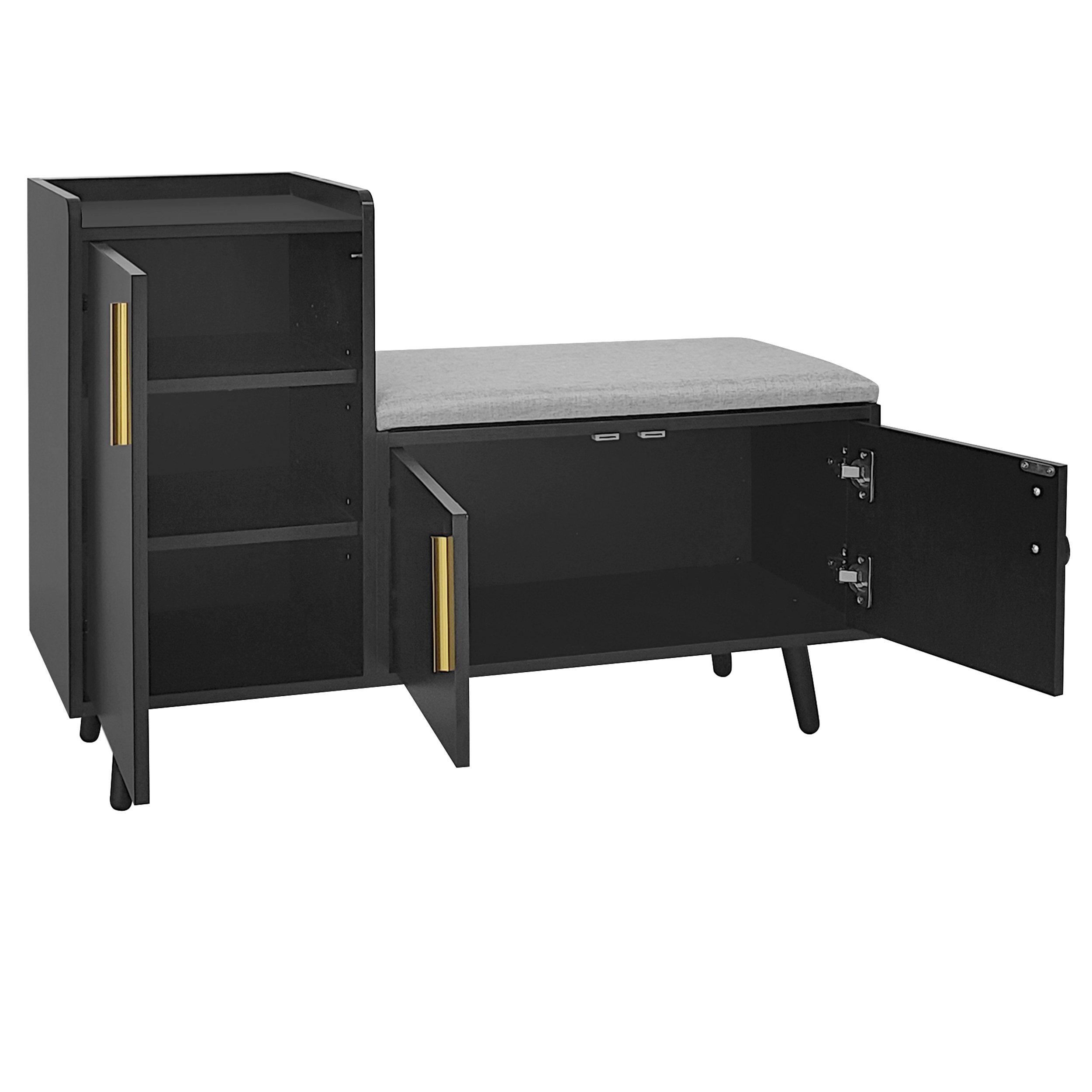 Black - Urban Meuble - Modern Shoe Bench with Storage Cabinet - 12