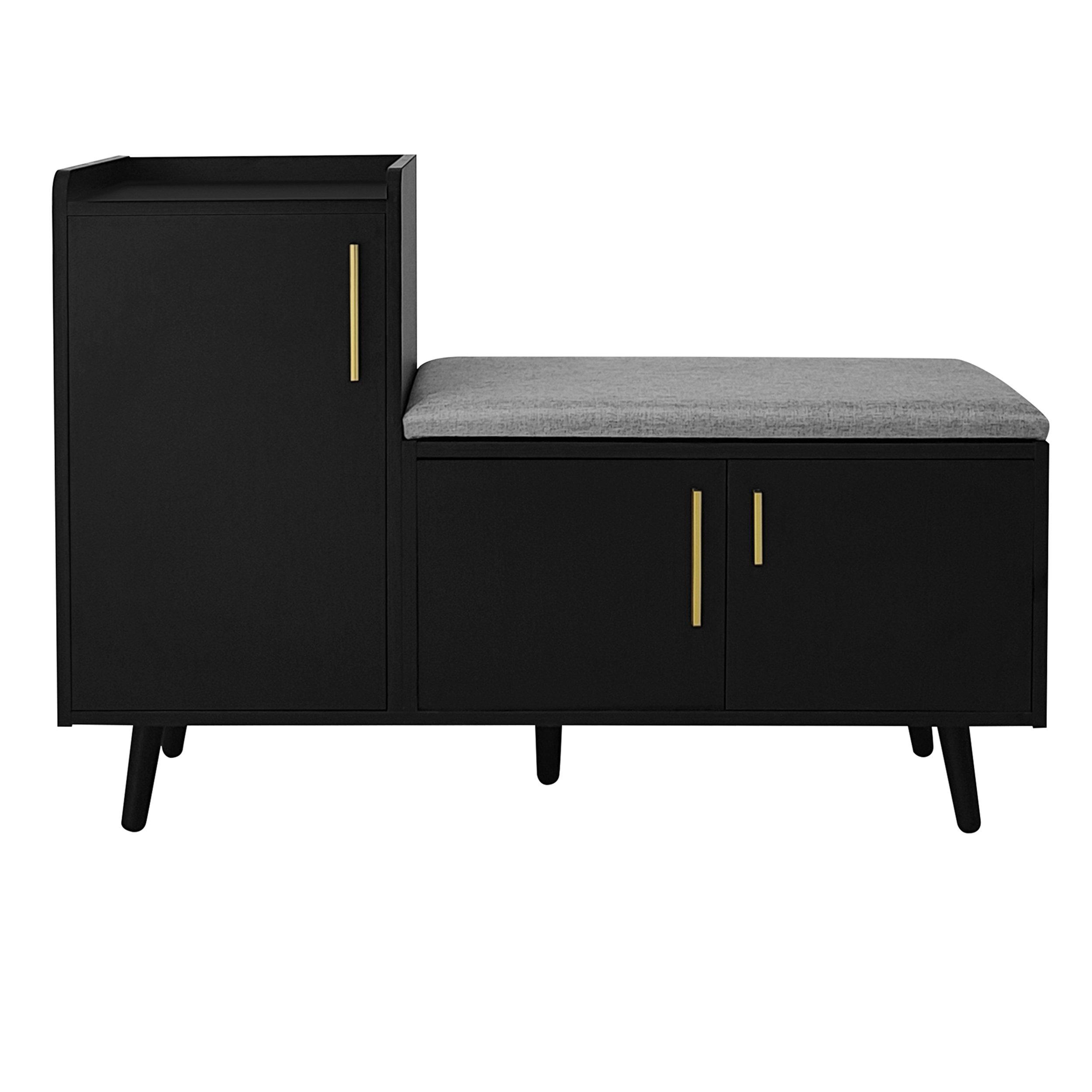 Black - Urban Meuble - Modern Shoe Bench with Storage Cabinet - 5