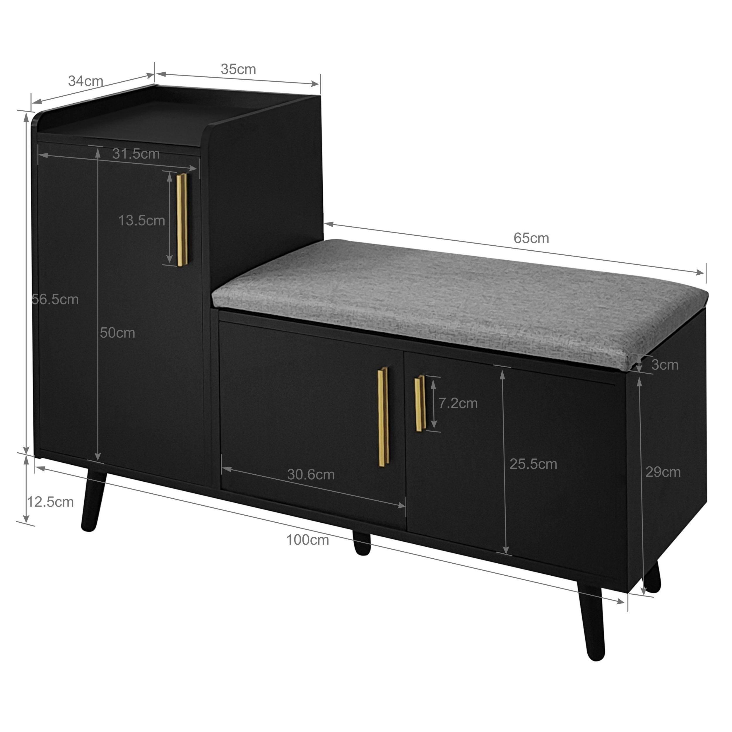 Black - Urban Meuble - Modern Shoe Bench with Storage Cabinet - 6