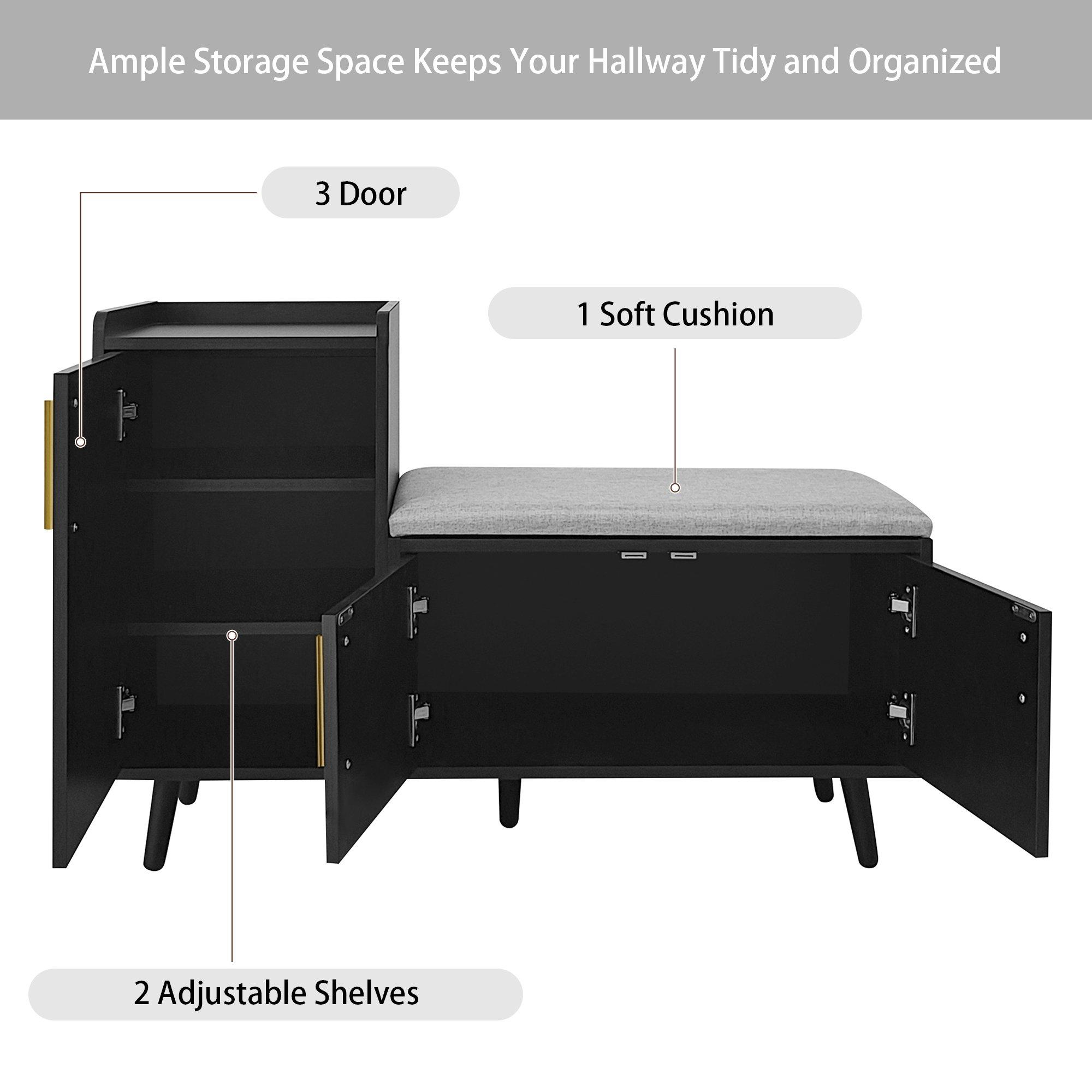 Black - Urban Meuble - Modern Shoe Bench with Storage Cabinet - 7