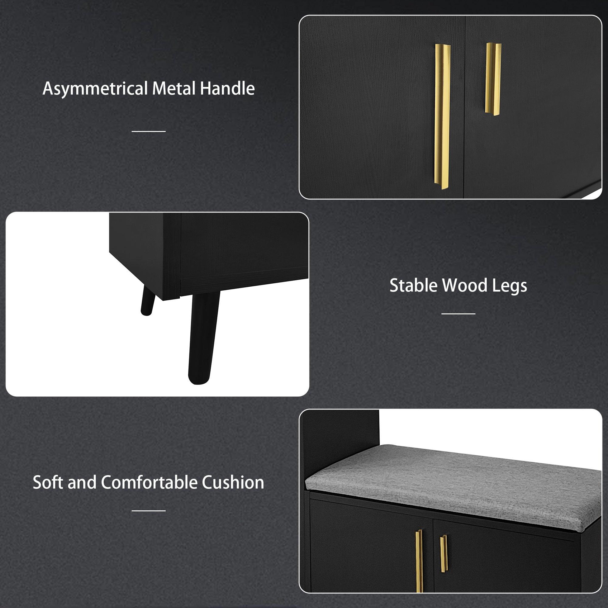 Black - Urban Meuble - Modern Shoe Bench with Storage Cabinet - 9