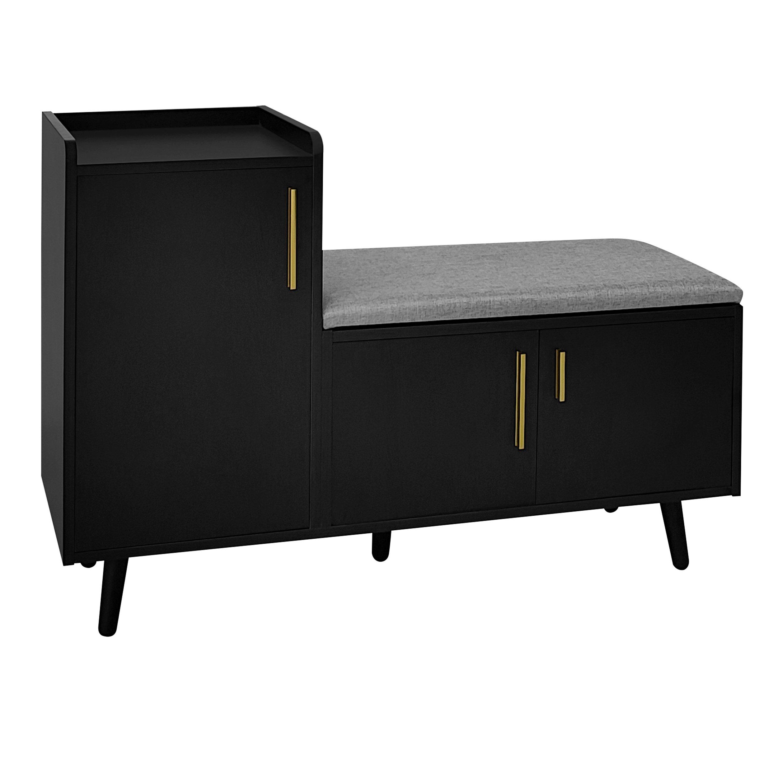Black - Urban Meuble - Modern Shoe Bench with Storage Cabinet - 10