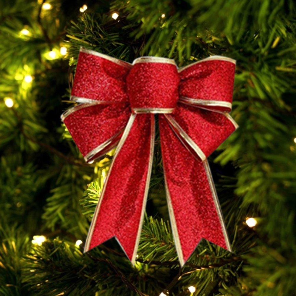 Red - LIFE IDEAS - 10-Piece Ribbon Bow Ornaments Set - 1