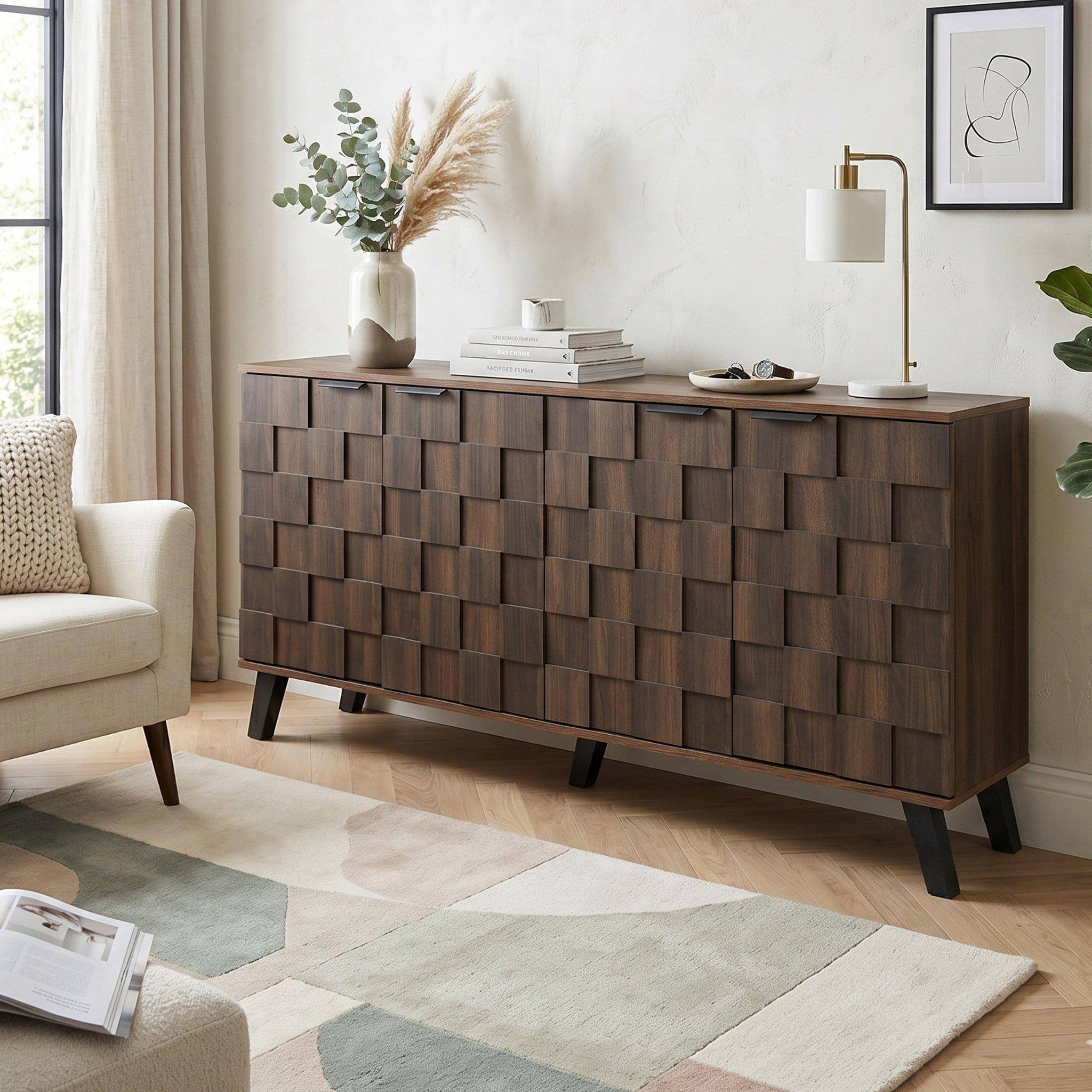 Walnut - Urban Meuble - Vintage Geometric Textured Sideboard - 3