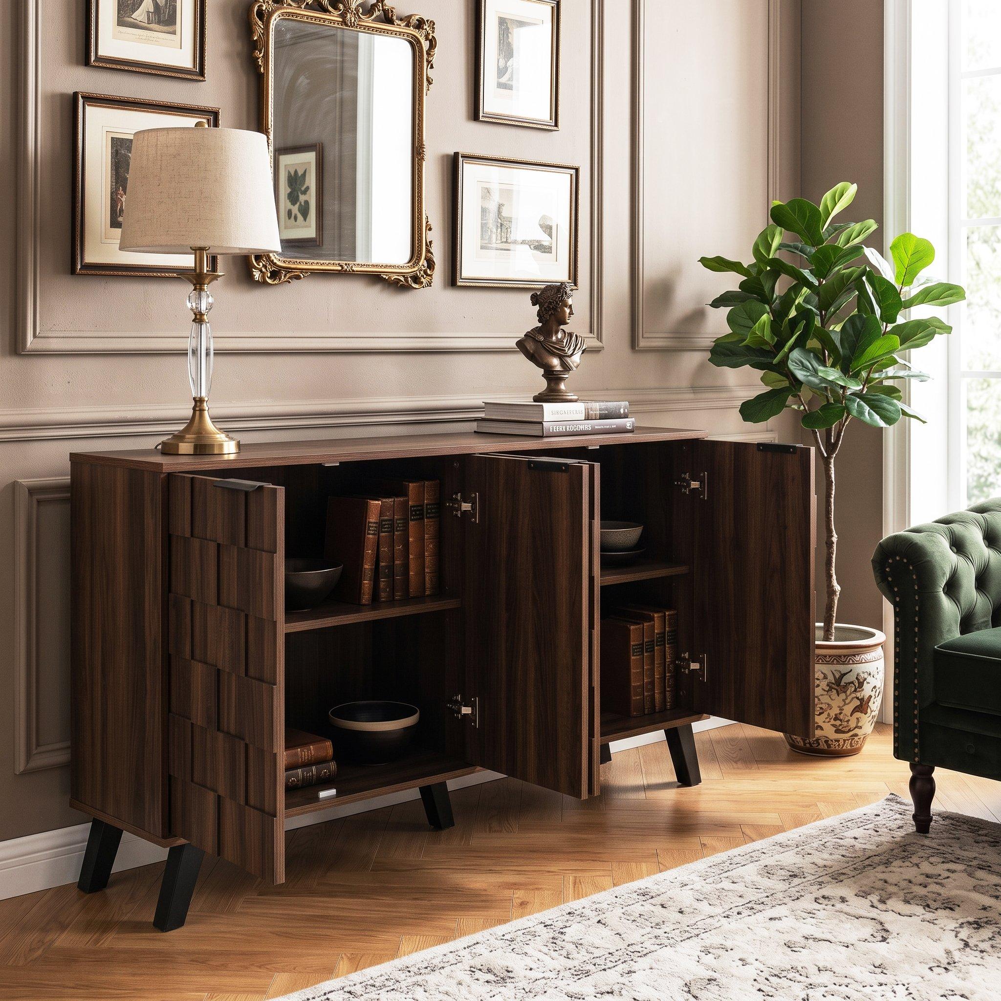 Walnut - Urban Meuble - Vintage Geometric Textured Sideboard - 4