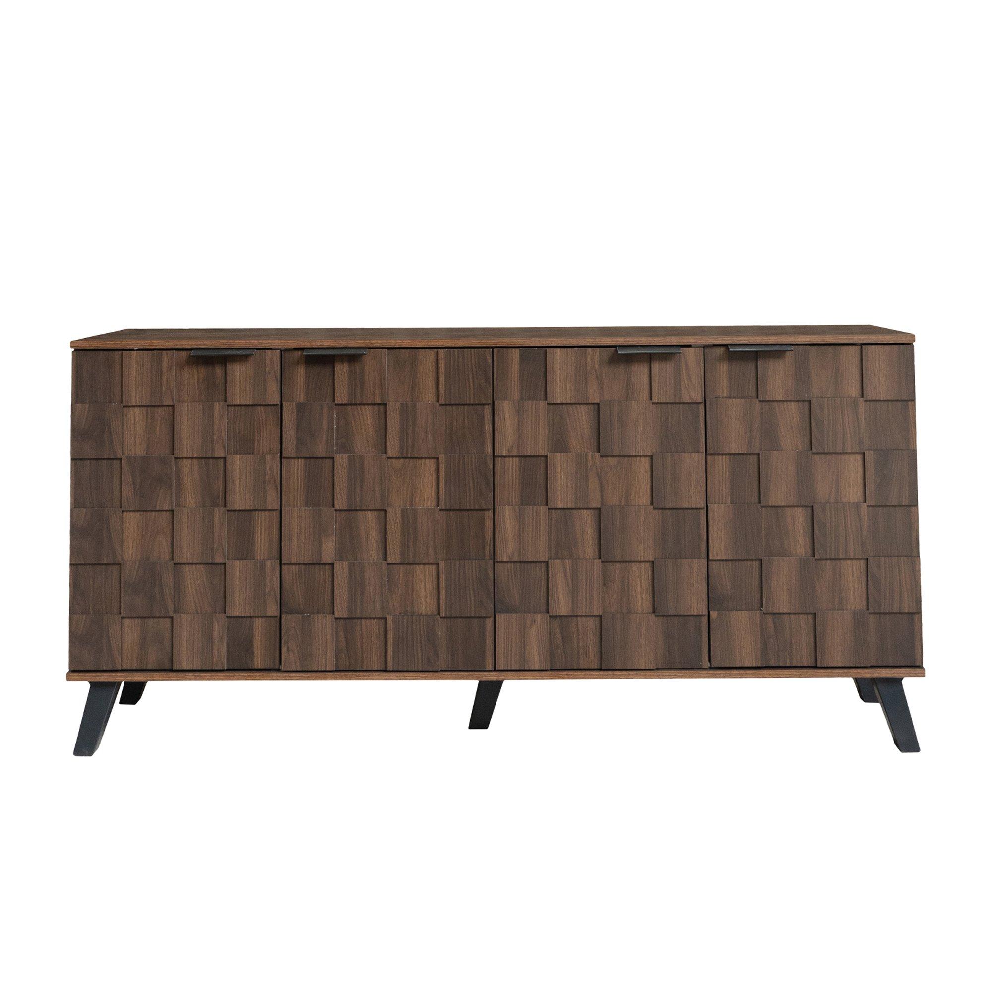 Walnut - Urban Meuble - Vintage Geometric Textured Sideboard - 5