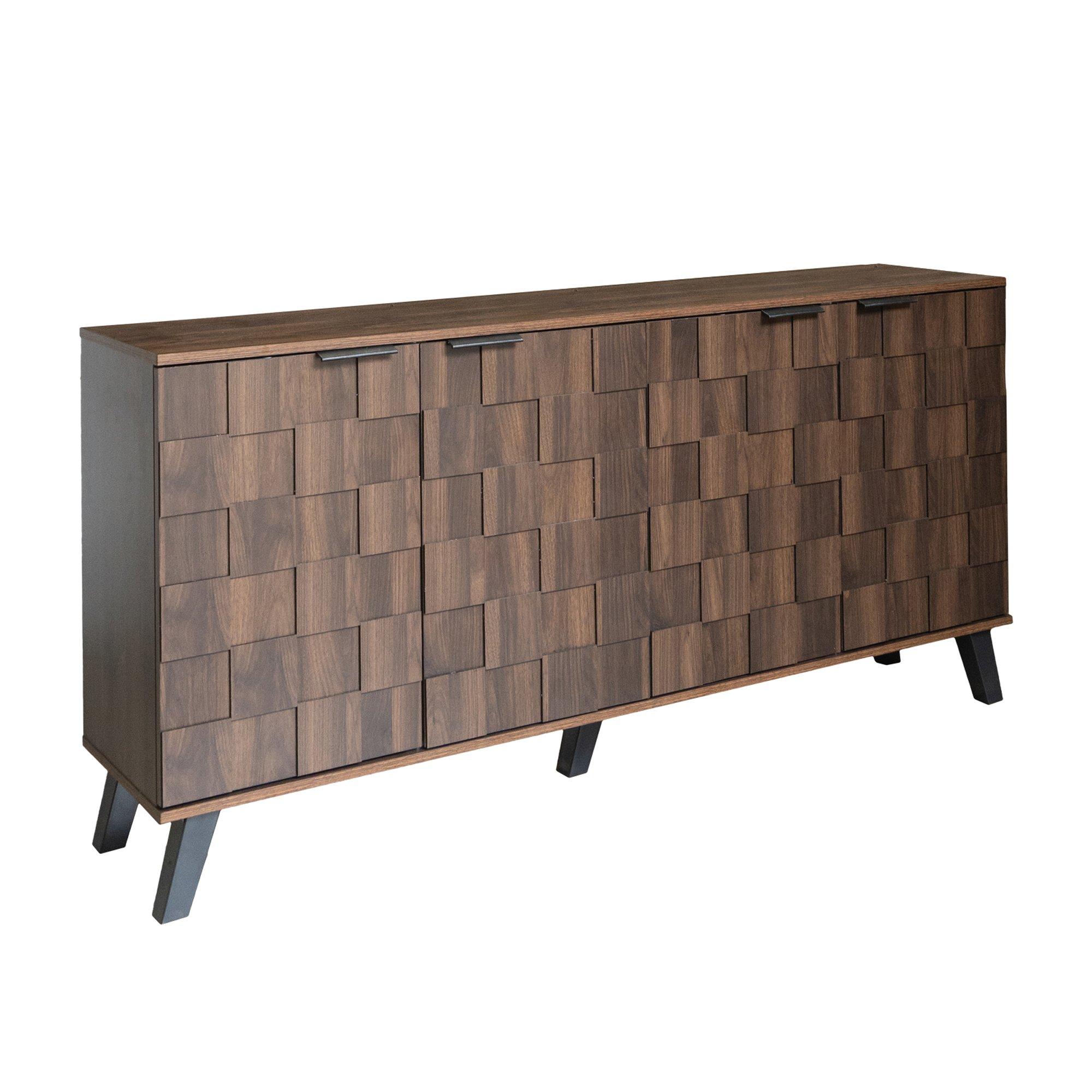 Walnut - Urban Meuble - Vintage Geometric Textured Sideboard - 7