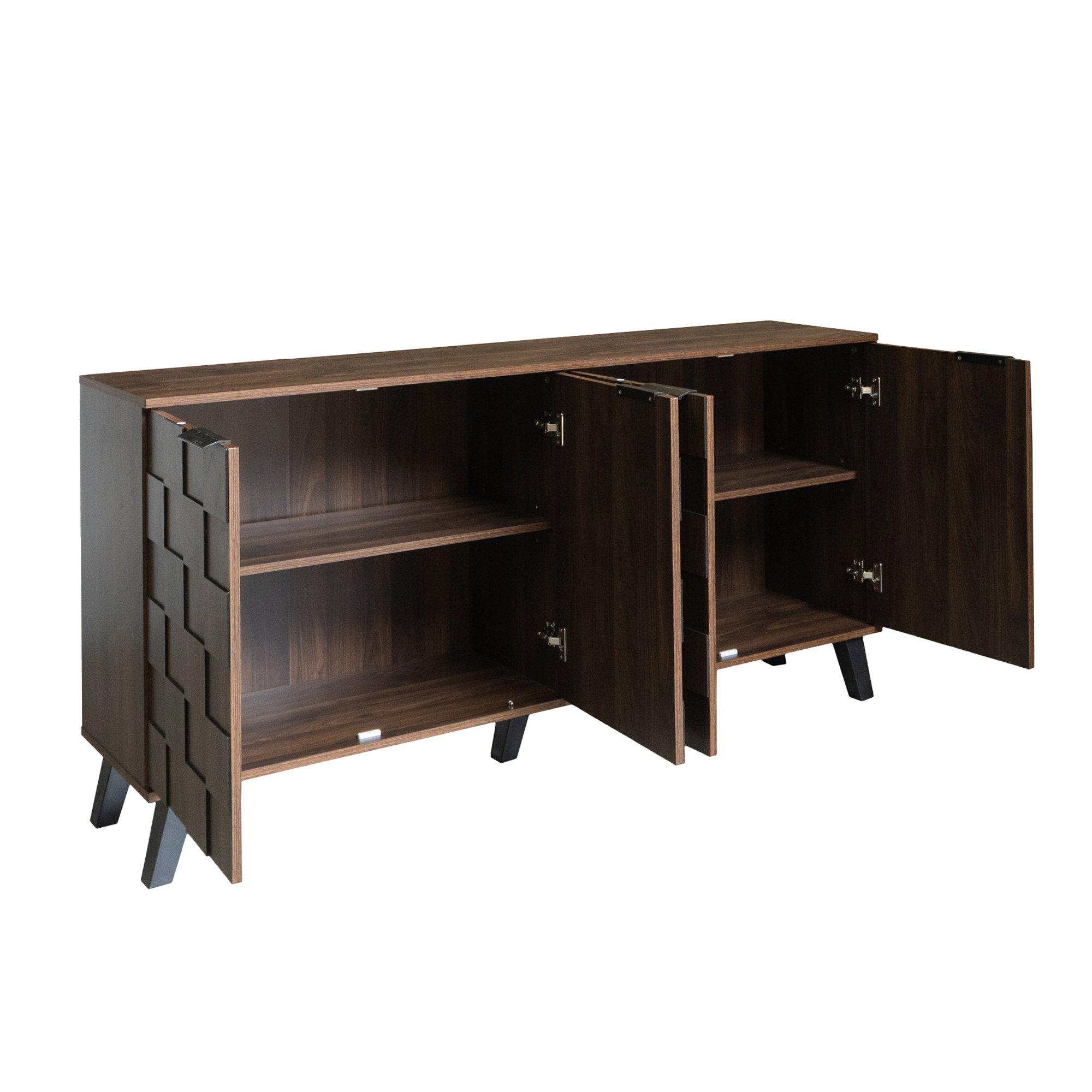Walnut - Urban Meuble - Vintage Geometric Textured Sideboard - 8