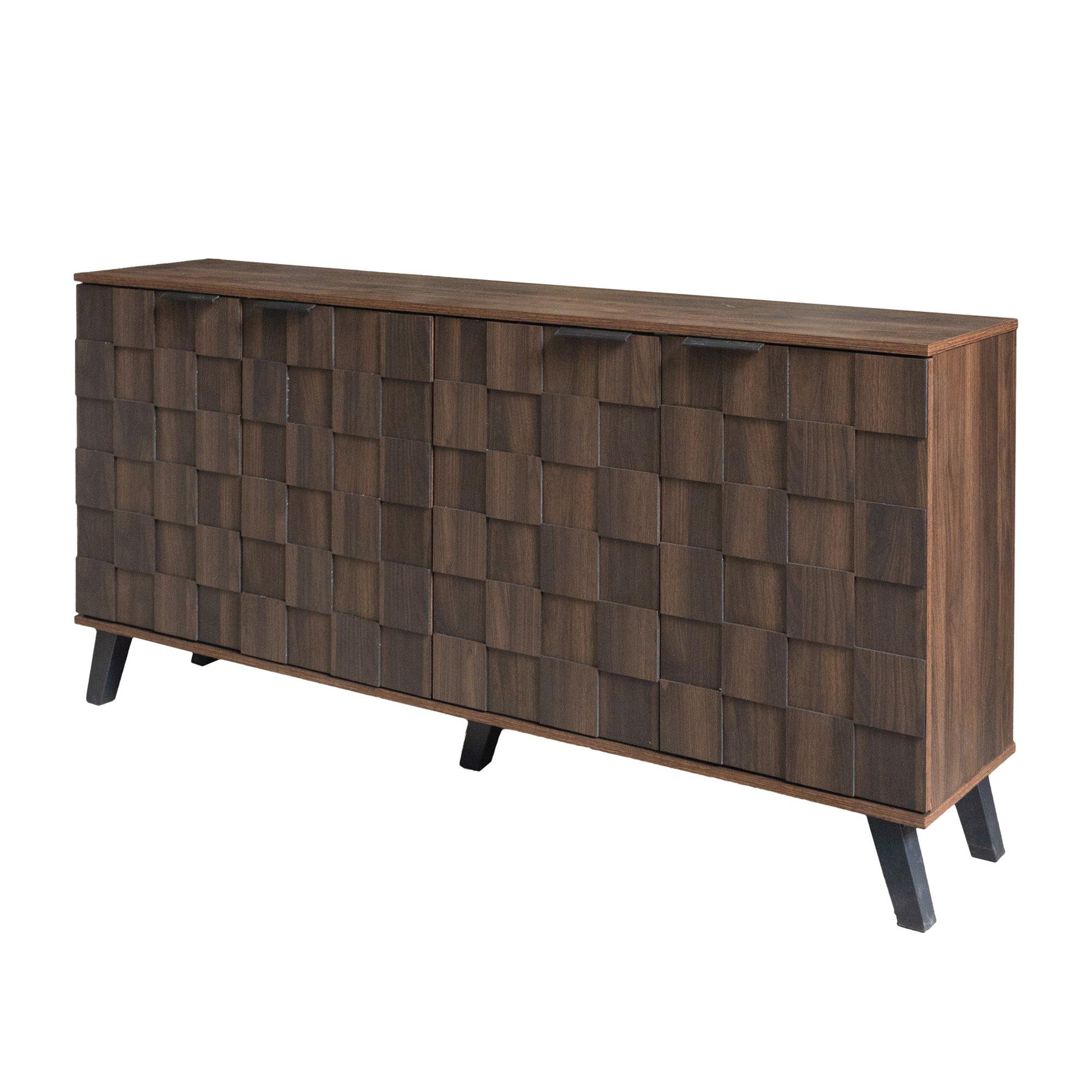 Walnut - Urban Meuble - Vintage Geometric Textured Sideboard - 9