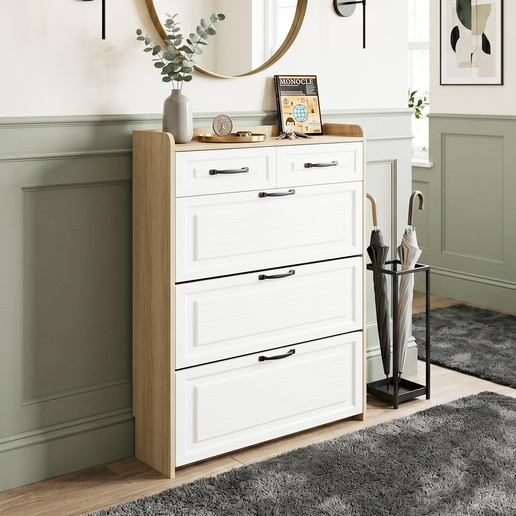 White - Urban Meuble - Narrow Shoe Storage Cabinet with Drawers - 2