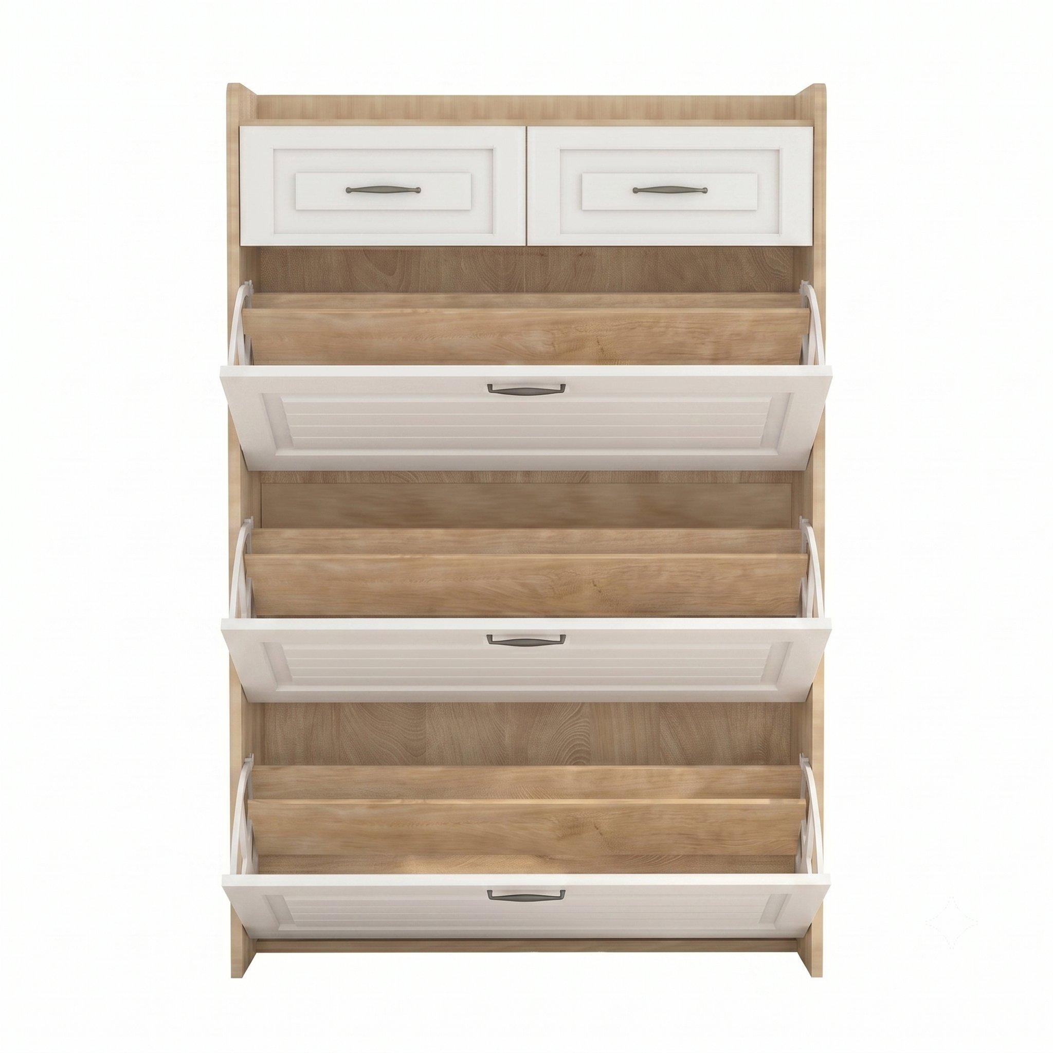 White - Urban Meuble - Narrow Shoe Storage Cabinet with Drawers - 11