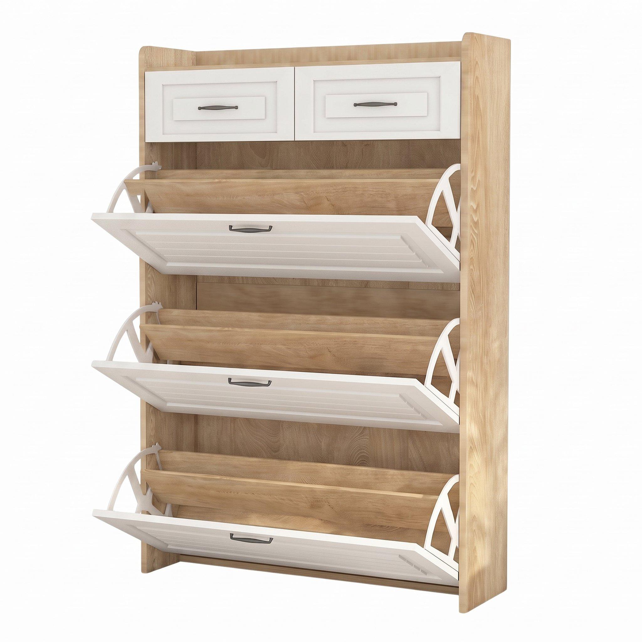 White - Urban Meuble - Narrow Shoe Storage Cabinet with Drawers - 12