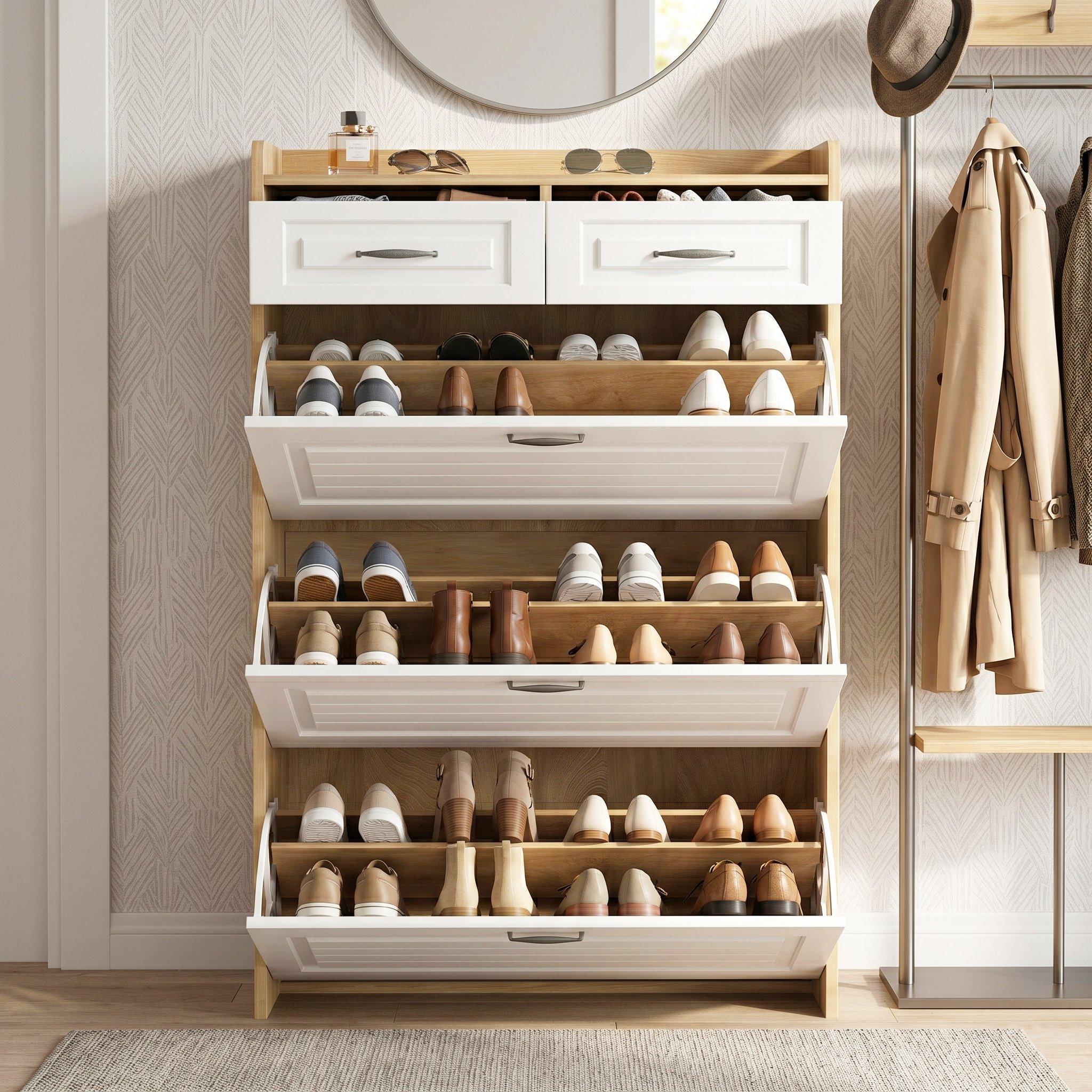 White - Urban Meuble - Narrow Shoe Storage Cabinet with Drawers - 3