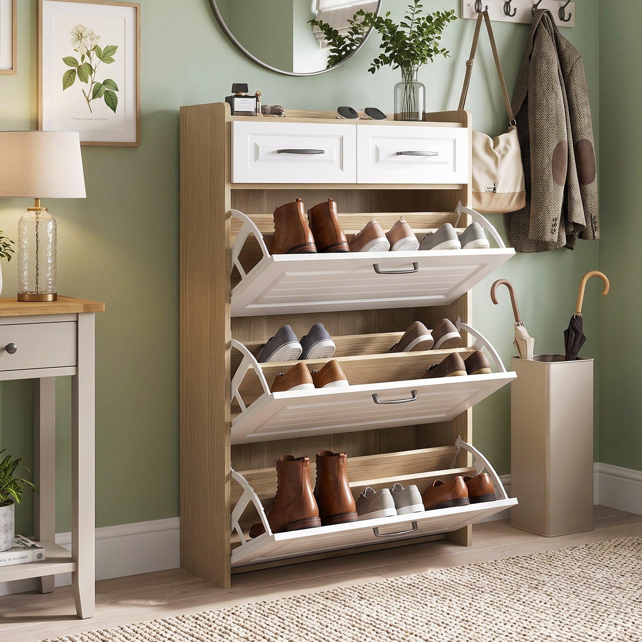 White - Urban Meuble - Narrow Shoe Storage Cabinet with Drawers - 4