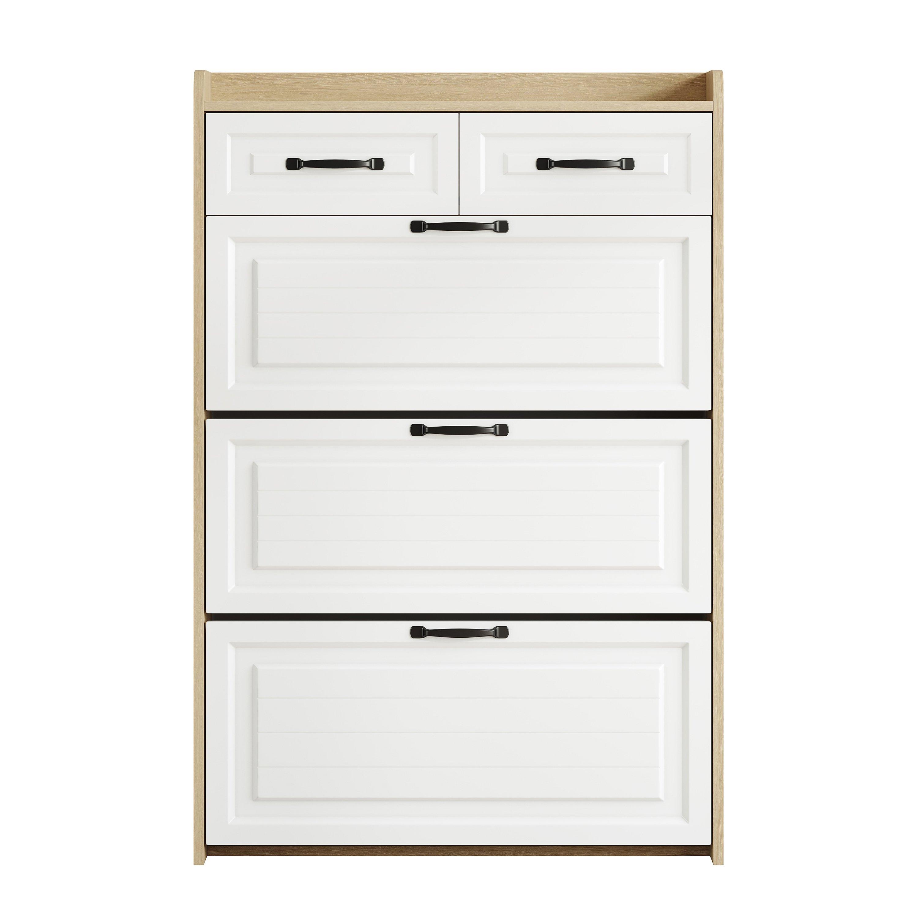 White - Urban Meuble - Narrow Shoe Storage Cabinet with Drawers - 5