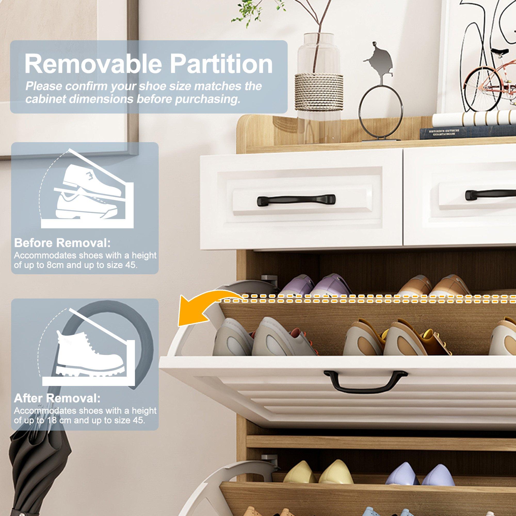 White - Urban Meuble - Narrow Shoe Storage Cabinet with Drawers - 8
