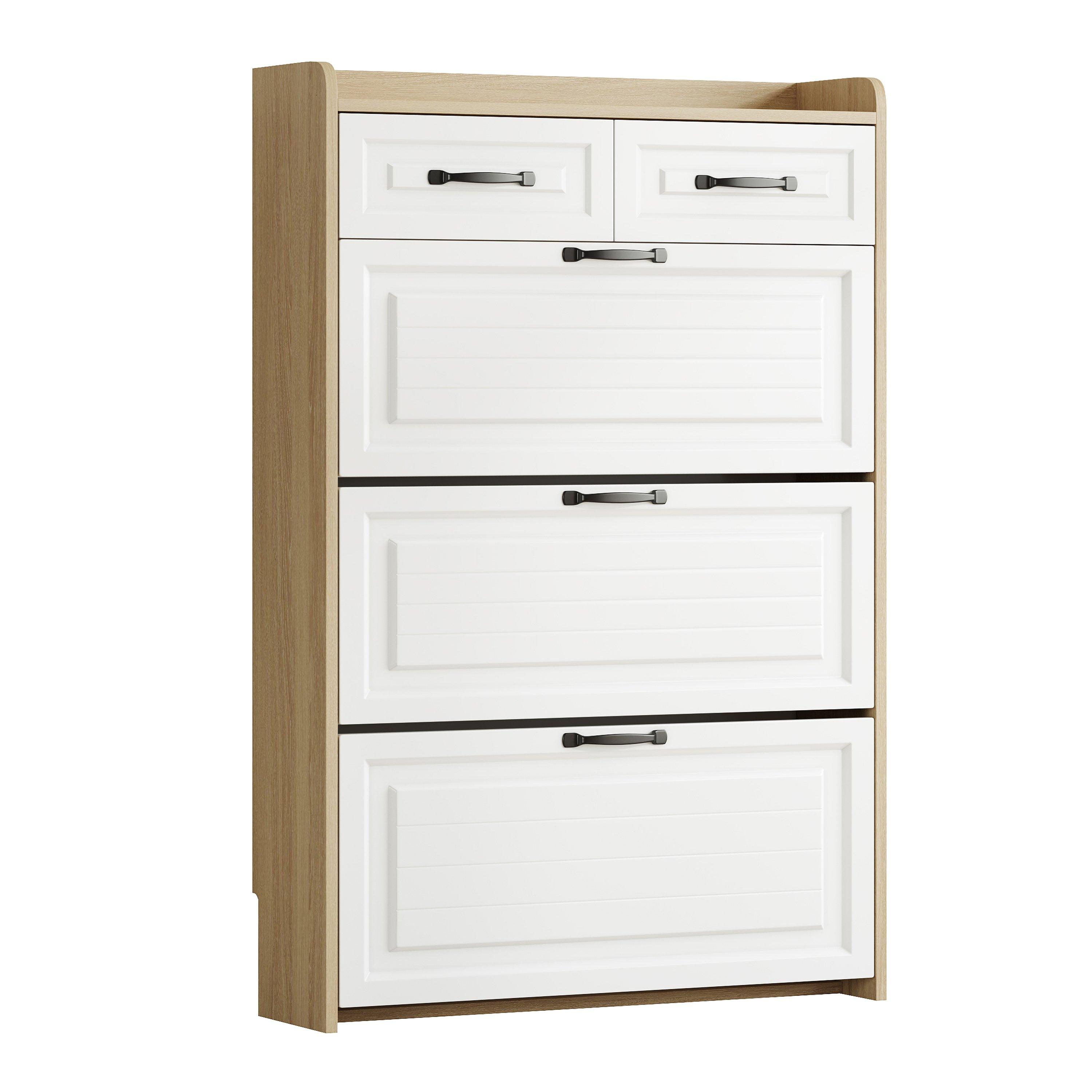 White - Urban Meuble - Narrow Shoe Storage Cabinet with Drawers - 10