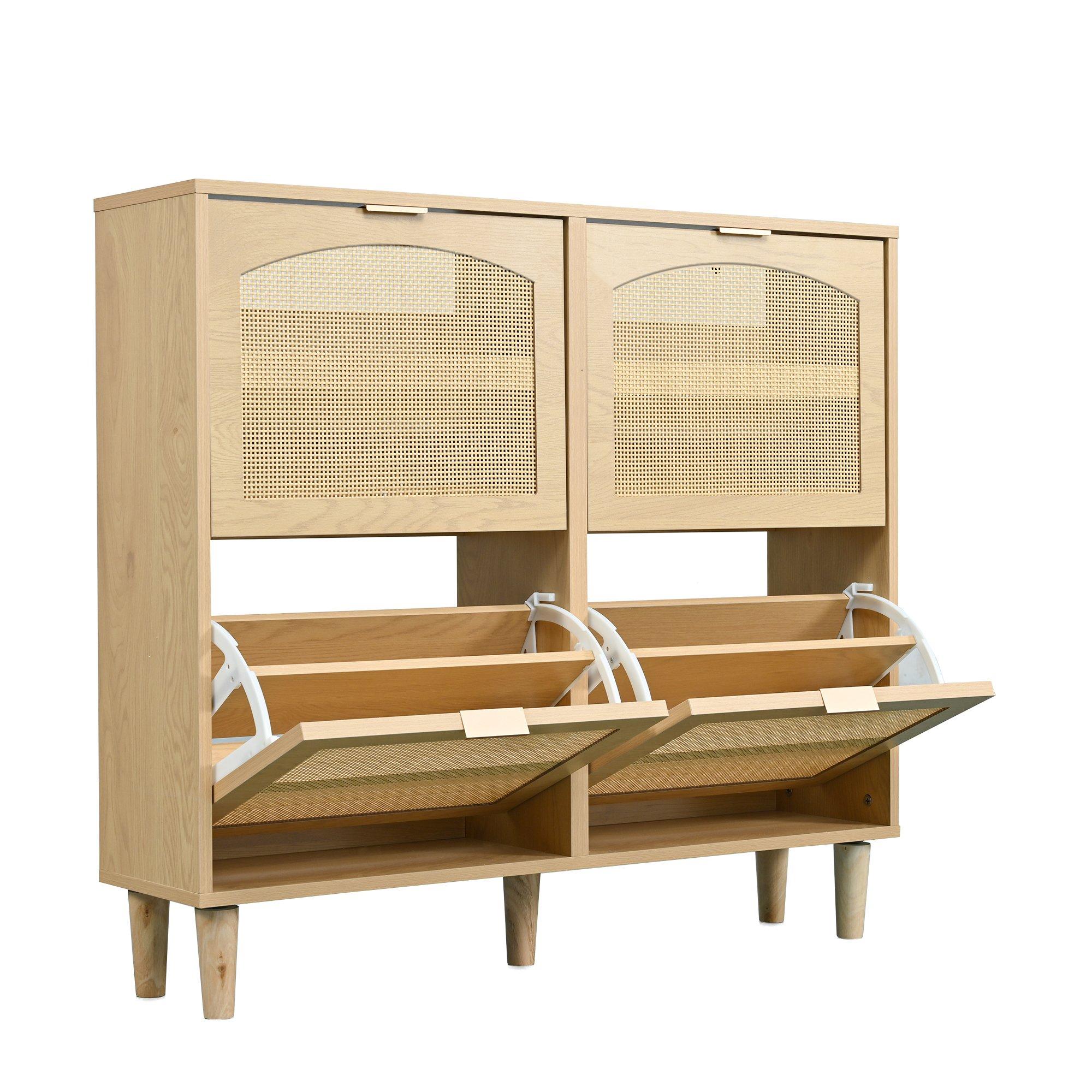 Oak - Urban Meuble - Farmhouse Rattan Shoe Storage Cabinet - 11
