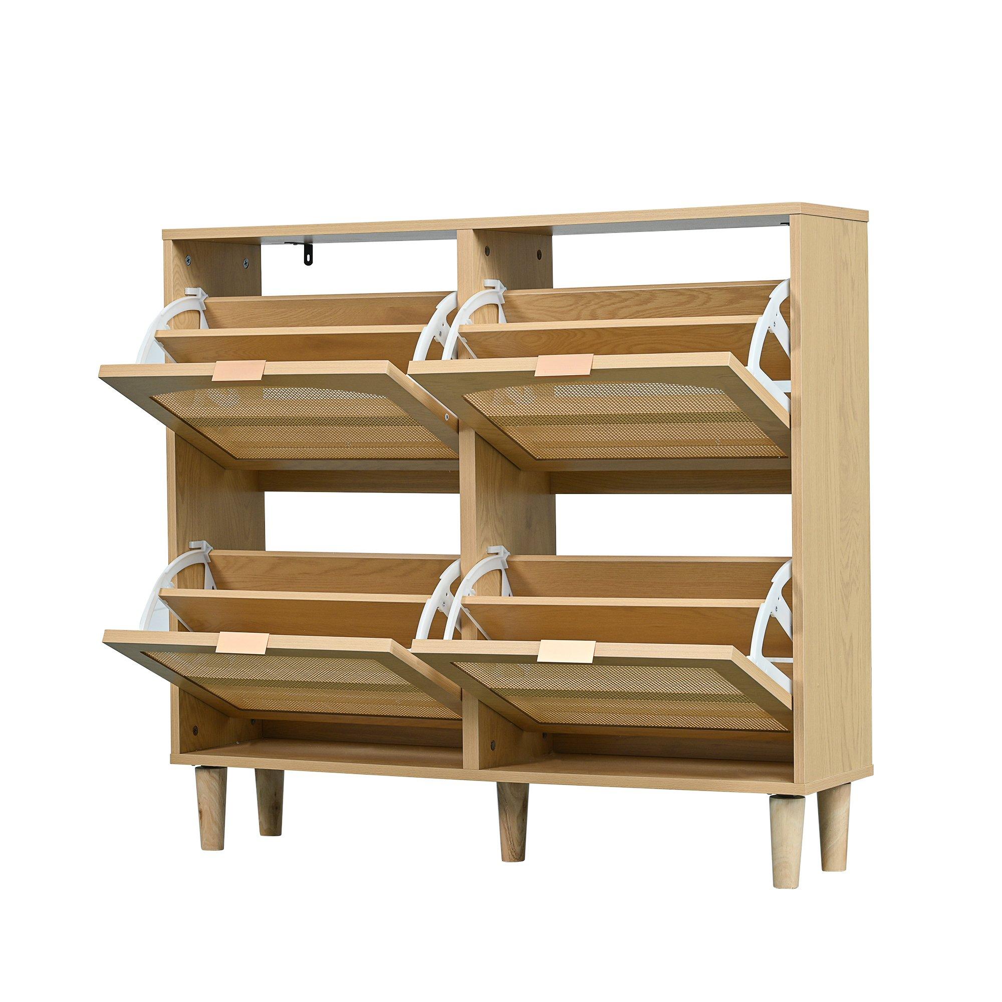 Oak - Urban Meuble - Farmhouse Rattan Shoe Storage Cabinet - 12