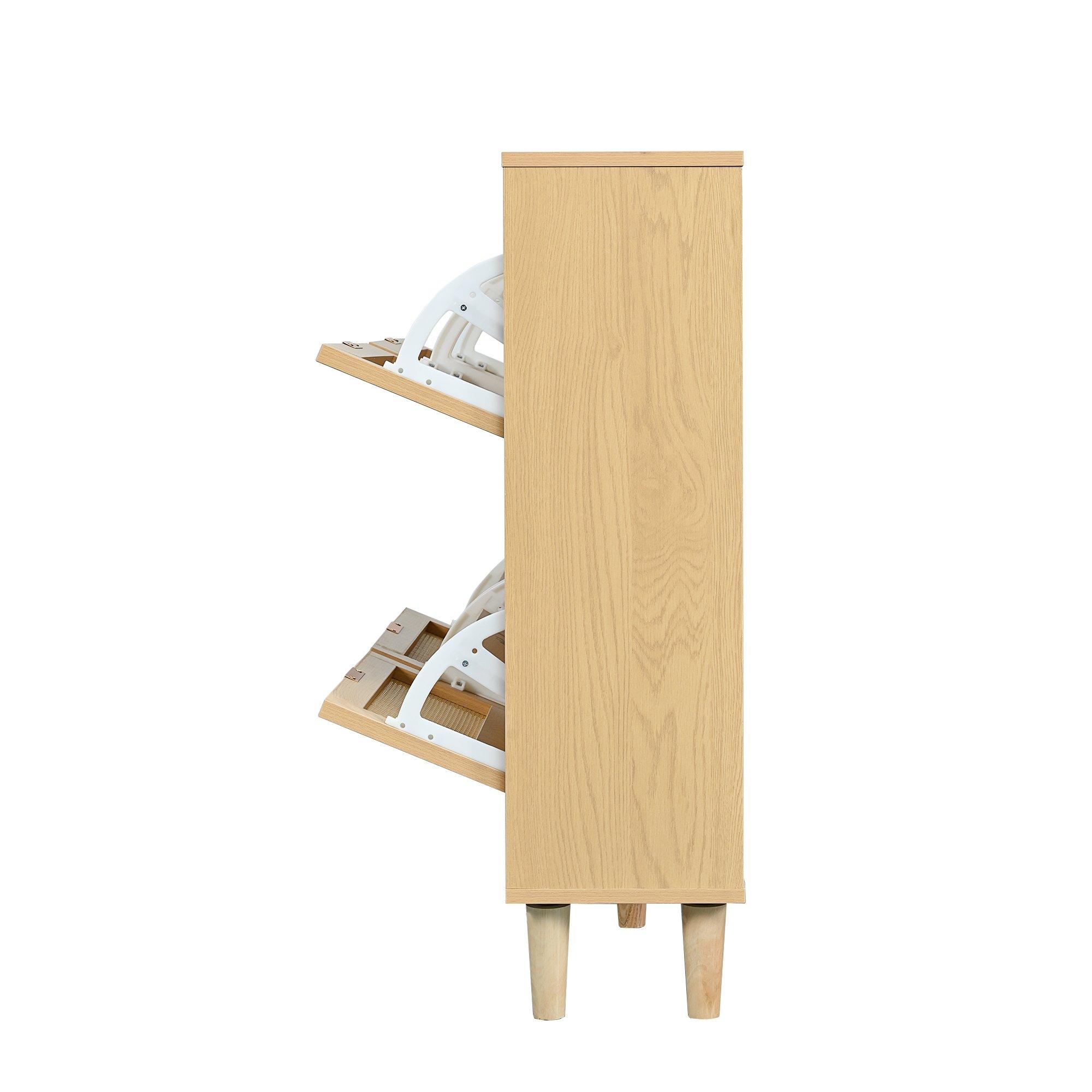 Oak - Urban Meuble - Farmhouse Rattan Shoe Storage Cabinet - 14