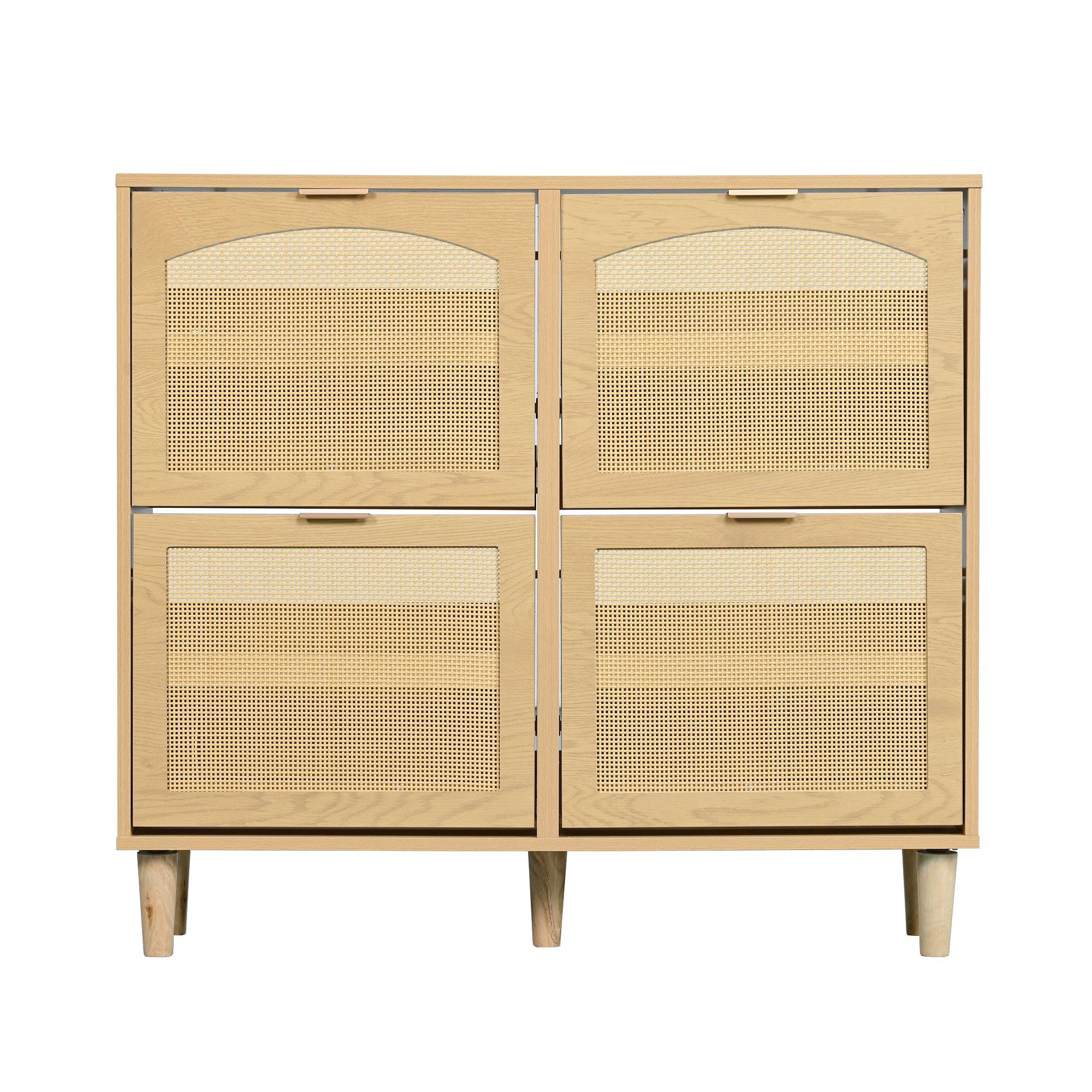Oak - Urban Meuble - Farmhouse Rattan Shoe Storage Cabinet - 5