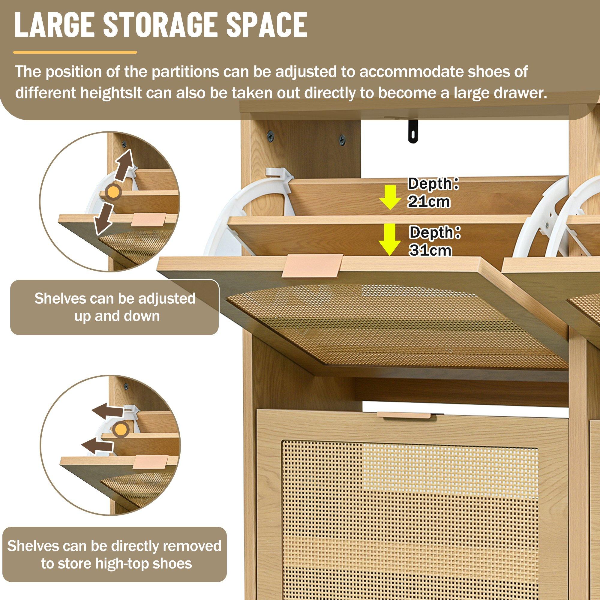Oak - Urban Meuble - Farmhouse Rattan Shoe Storage Cabinet - 7