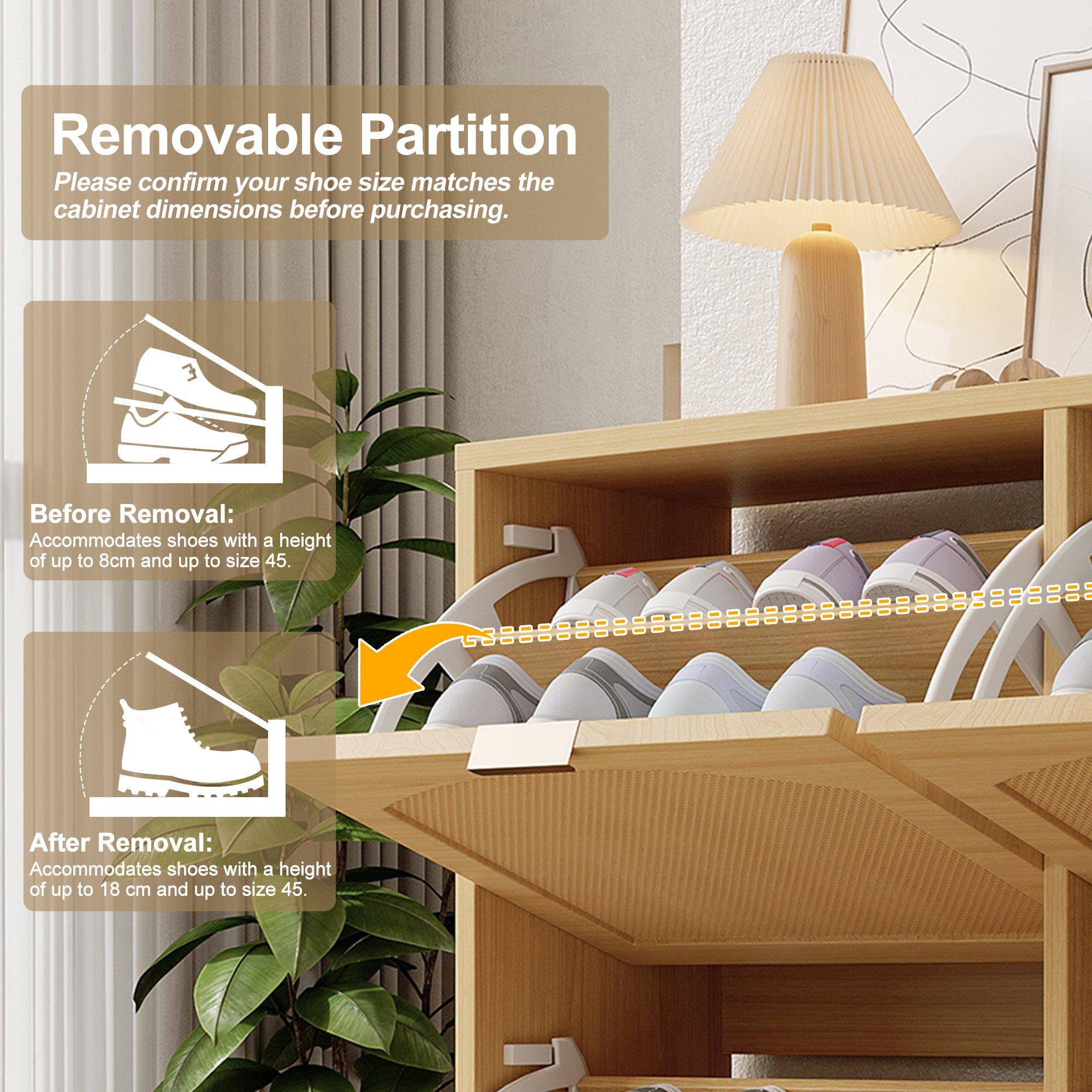 Oak - Urban Meuble - Farmhouse Rattan Shoe Storage Cabinet - 8