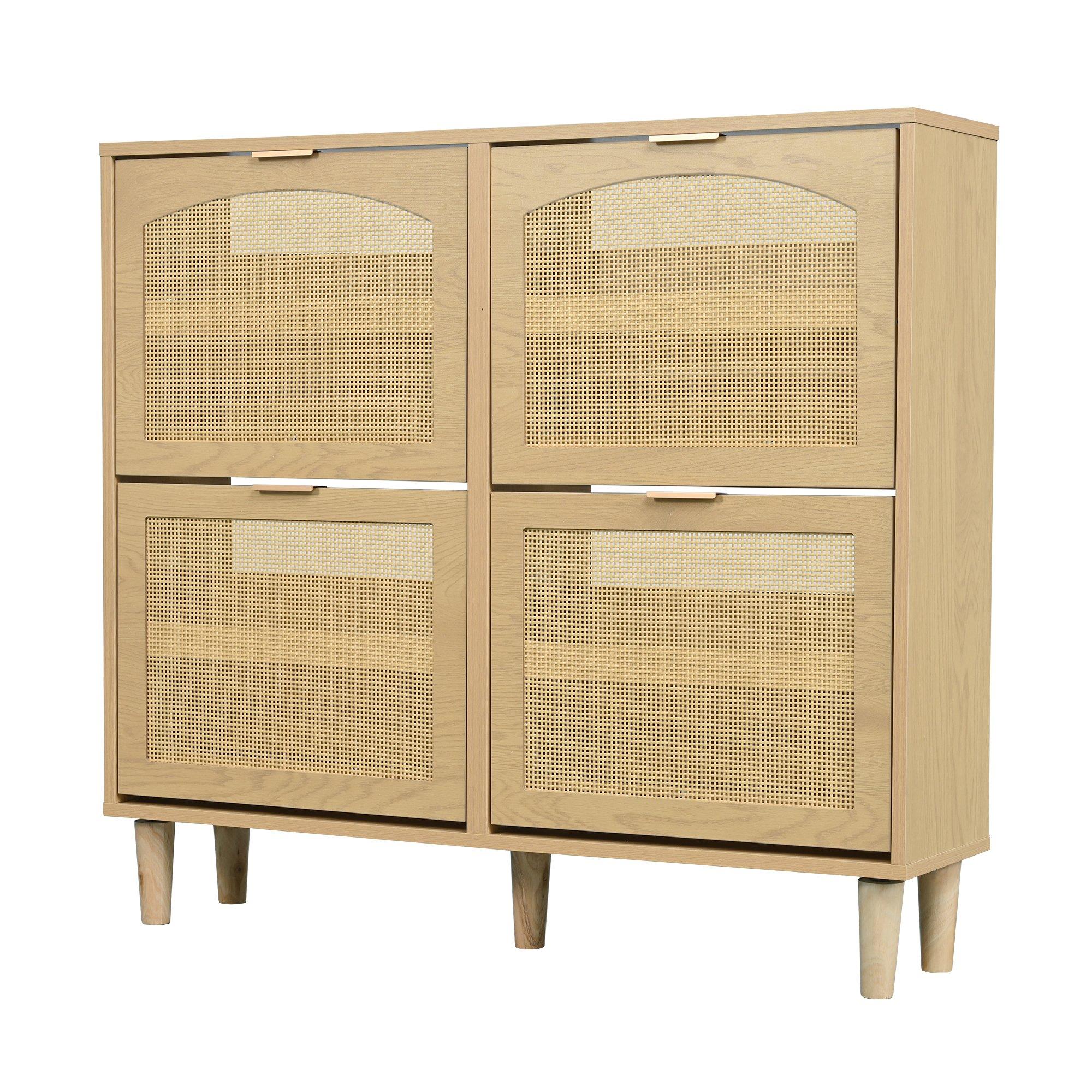 Oak - Urban Meuble - Farmhouse Rattan Shoe Storage Cabinet - 10