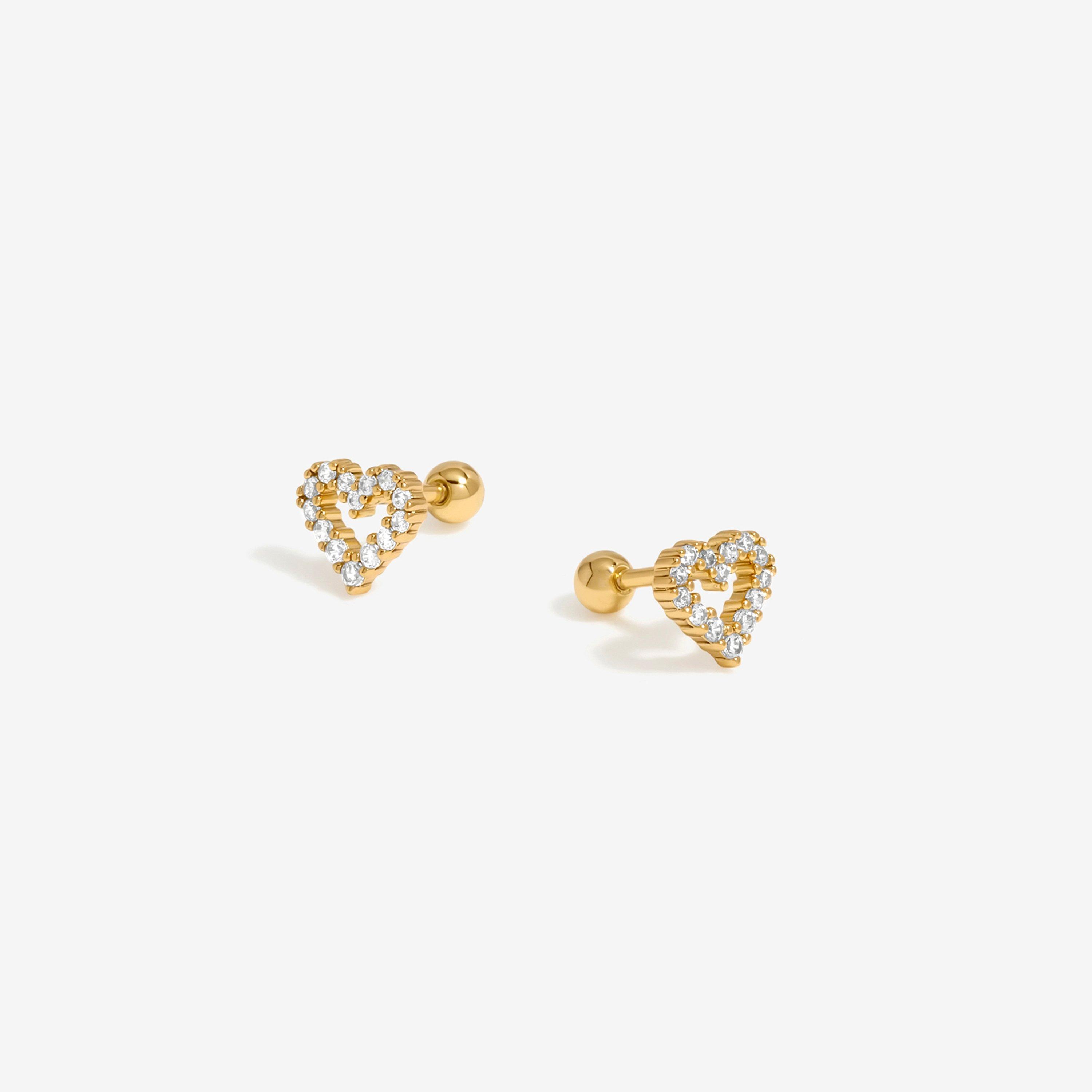 Gold - Inicio - Gold Plated Mini Crystal Open Heart Stud Earrings - 1