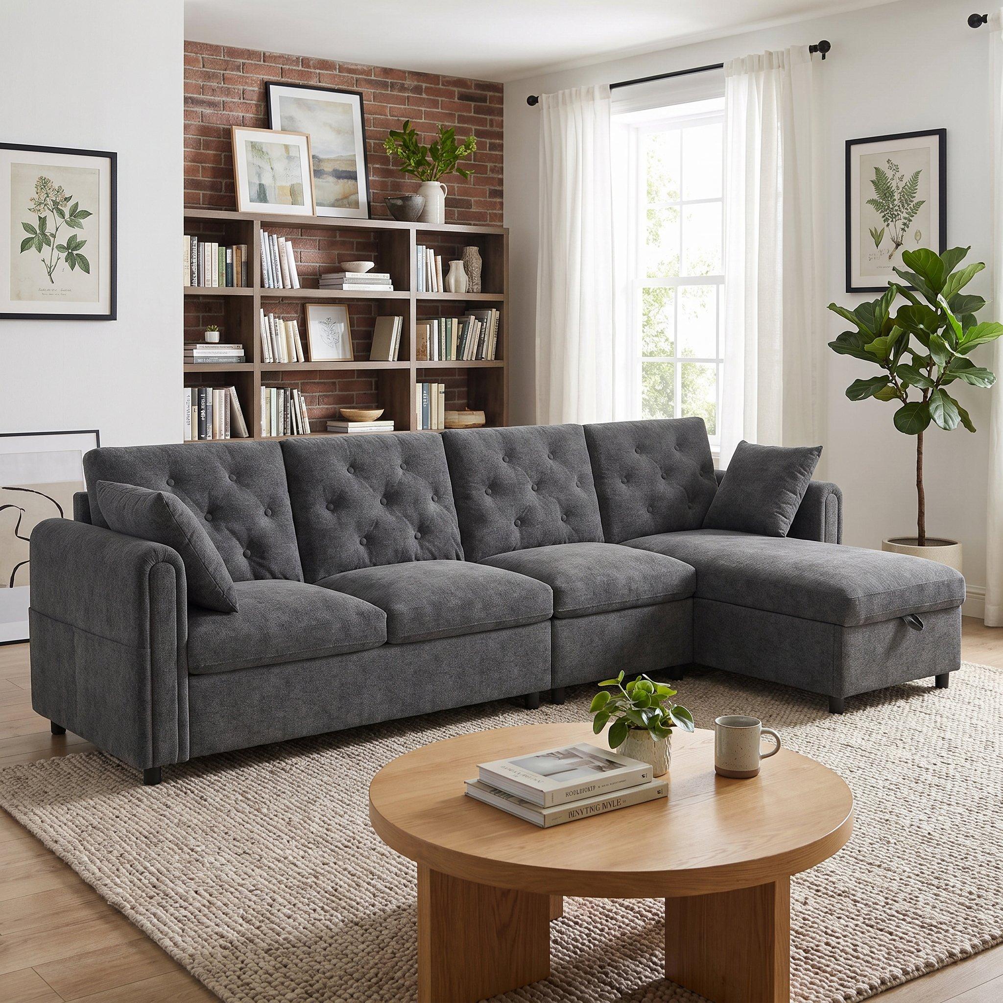Grey - Urban Meuble - Modern Velvet Sofa with Storage Chaise - 1