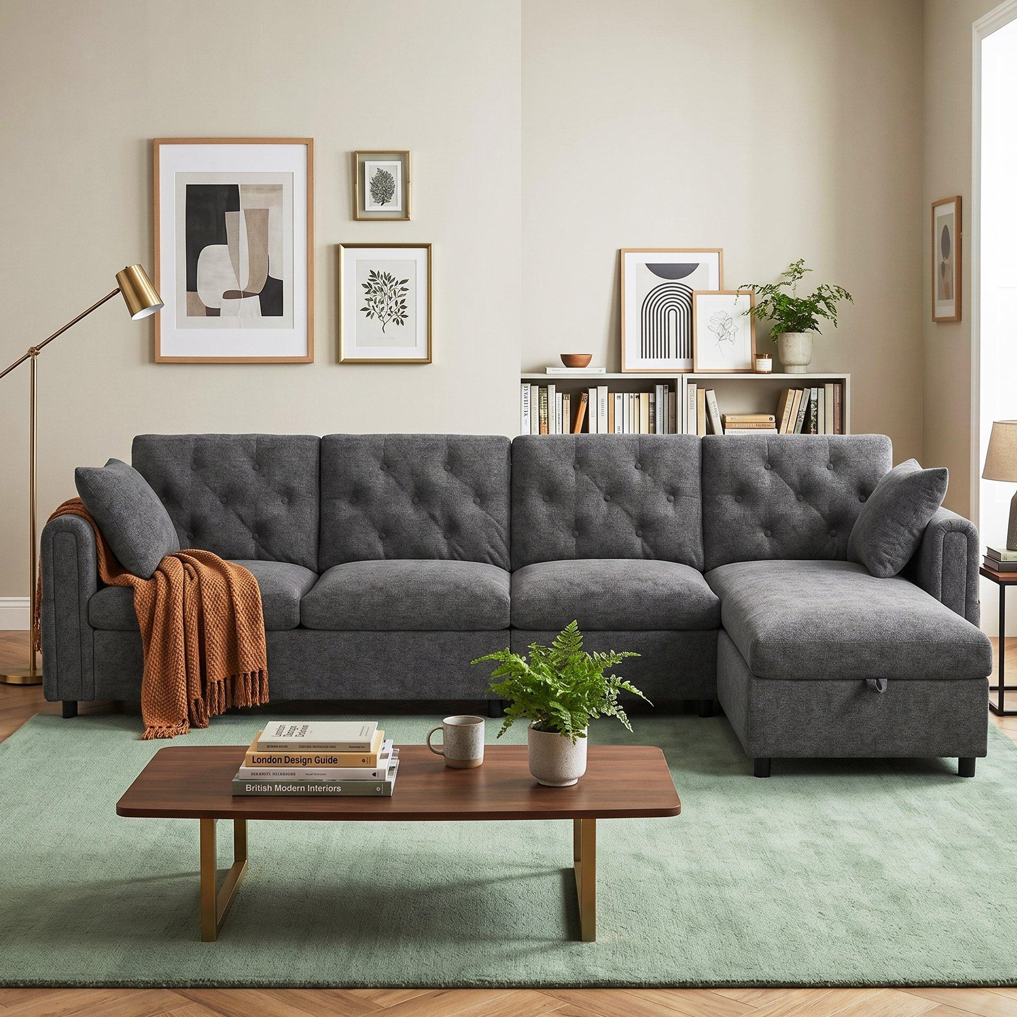 Grey - Urban Meuble - Modern Velvet Sofa with Storage Chaise - 2