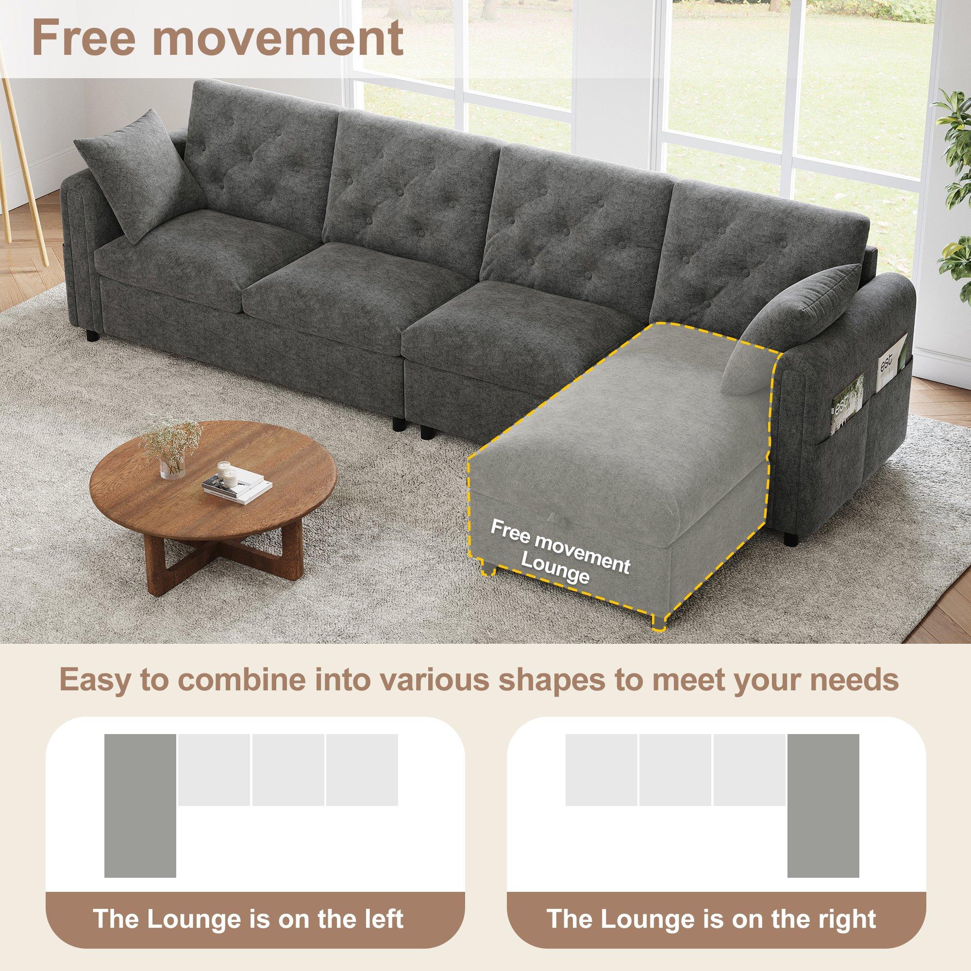 Grey - Urban Meuble - Modern Velvet Sofa with Storage Chaise - 12
