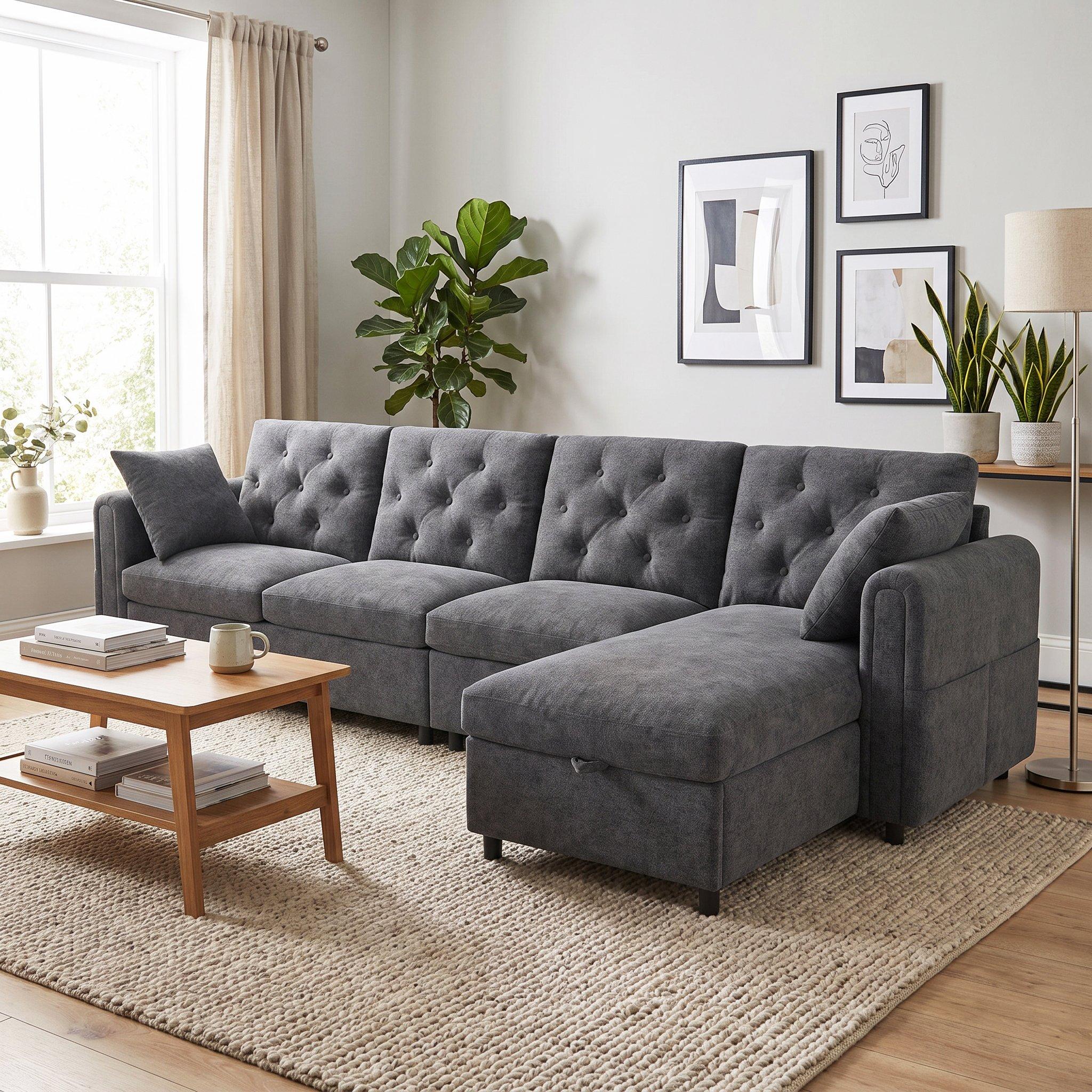 Grey - Urban Meuble - Modern Velvet Sofa with Storage Chaise - 3