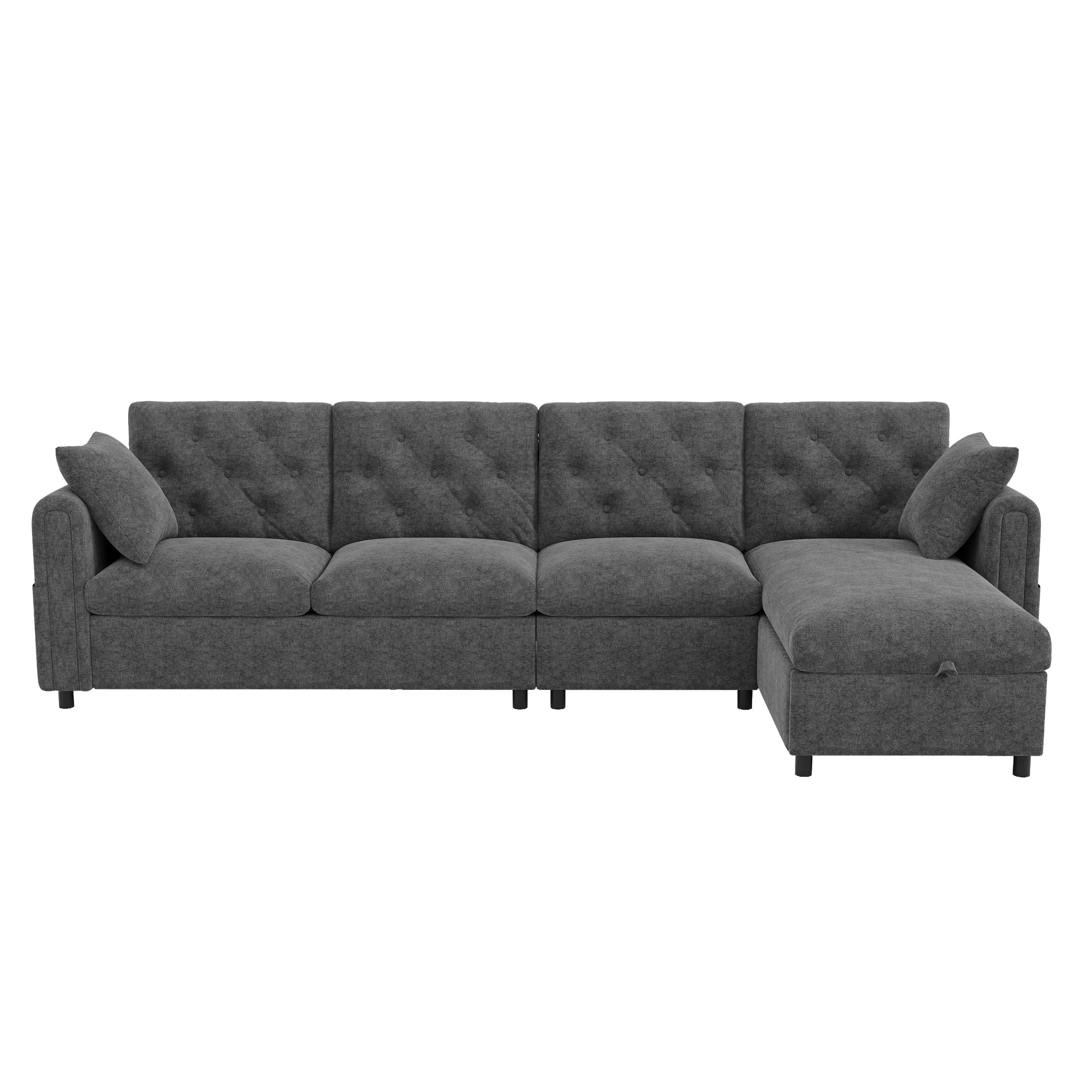 Grey - Urban Meuble - Modern Velvet Sofa with Storage Chaise - 5