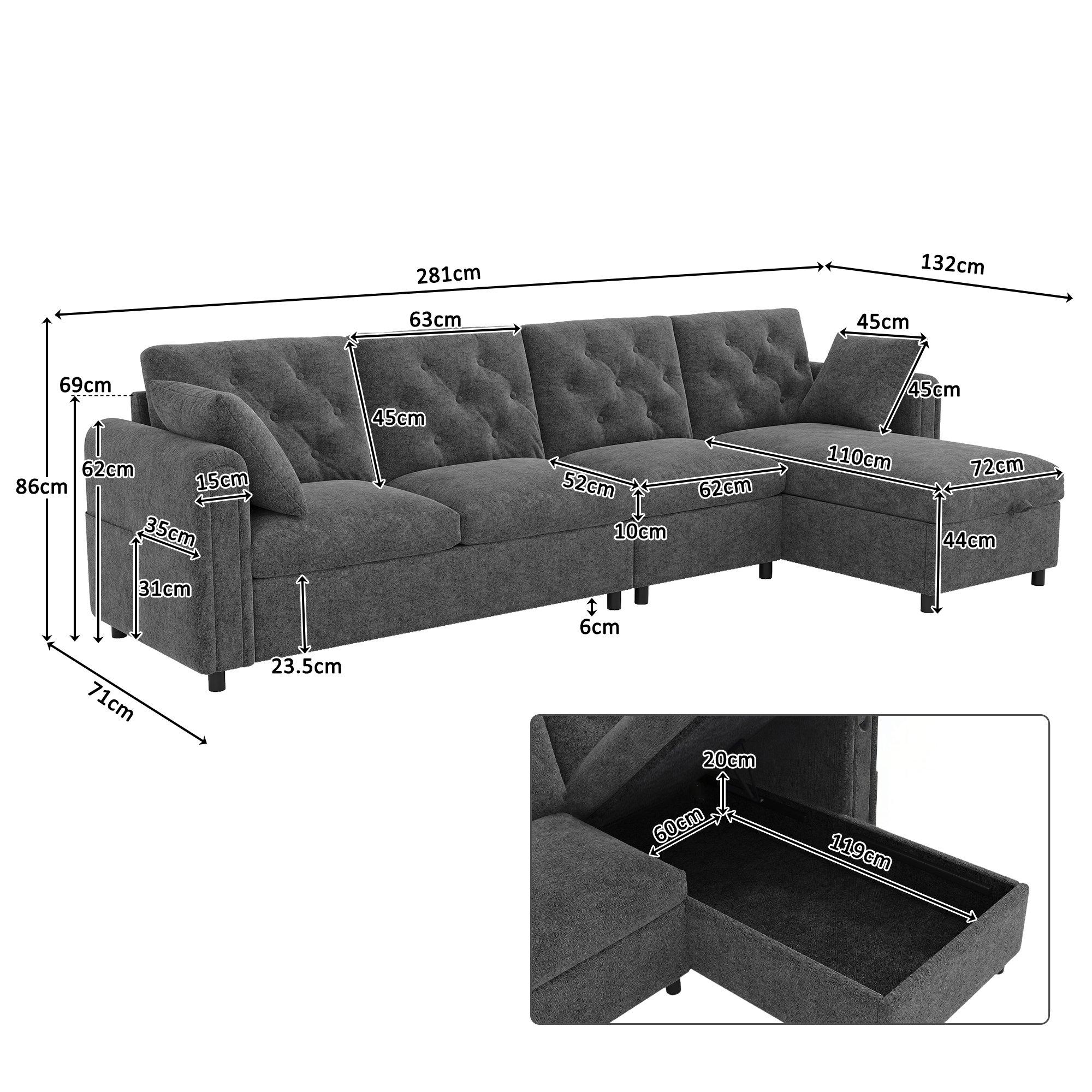 Grey - Urban Meuble - Modern Velvet Sofa with Storage Chaise - 6