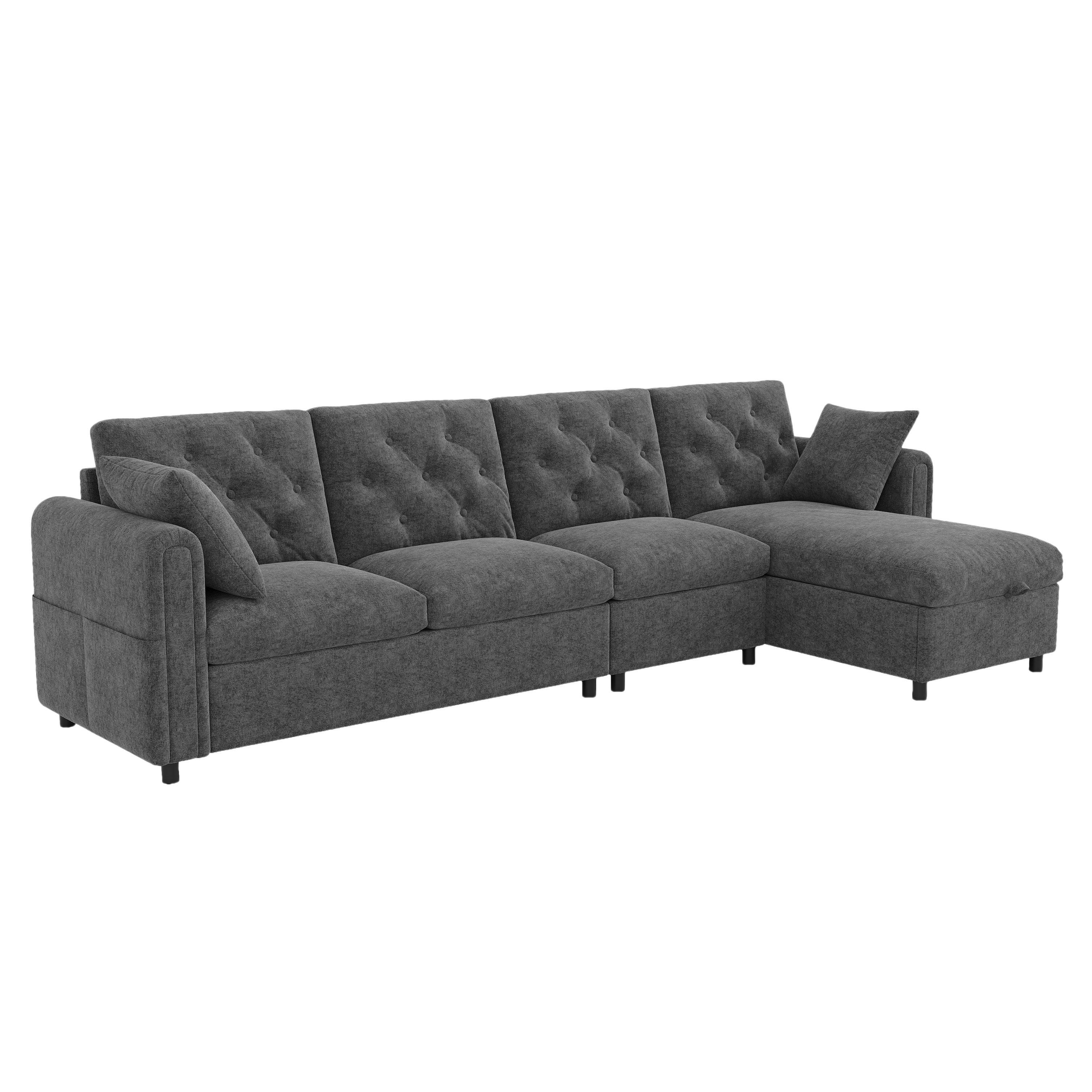 Grey - Urban Meuble - Modern Velvet Sofa with Storage Chaise - 7