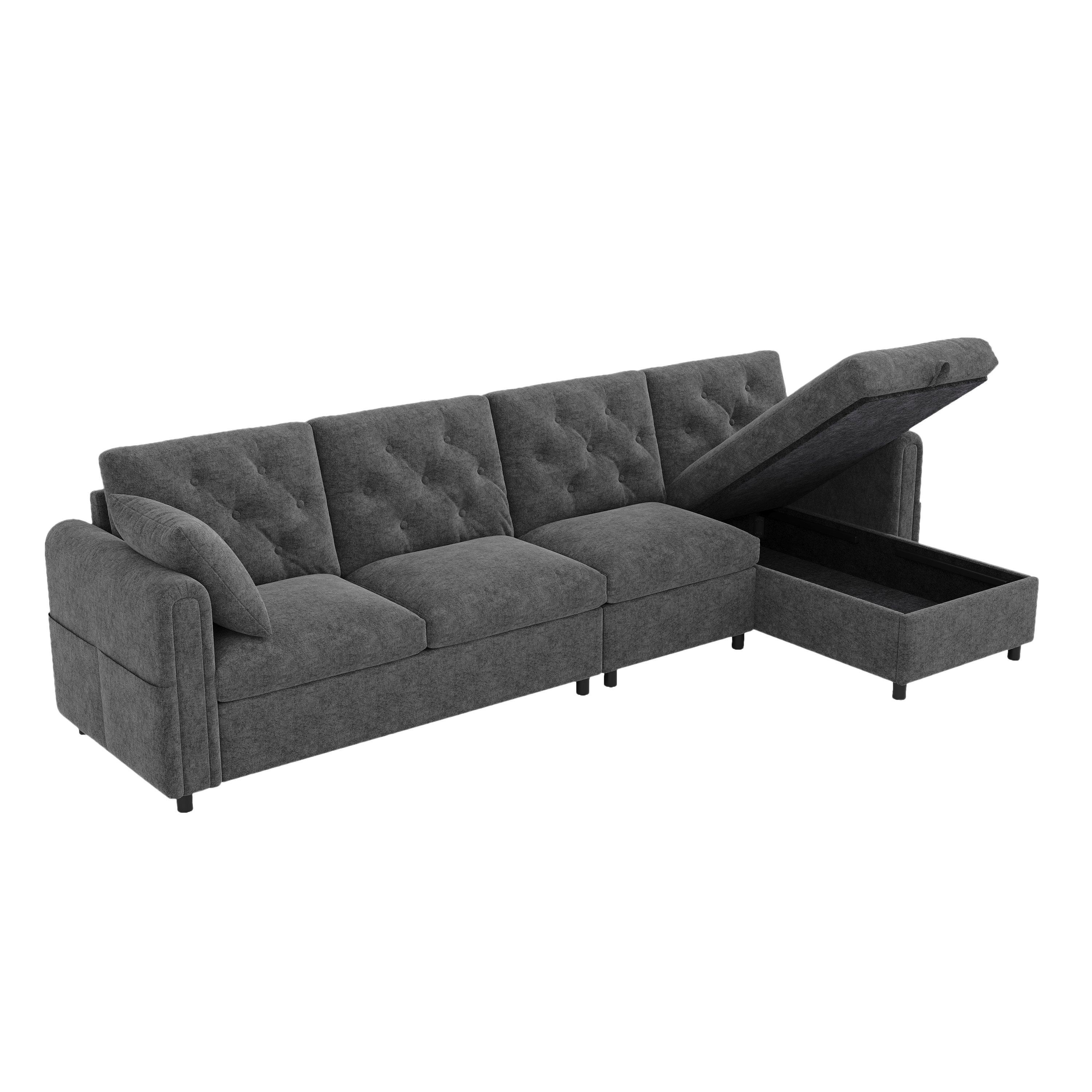 Grey - Urban Meuble - Modern Velvet Sofa with Storage Chaise - 8