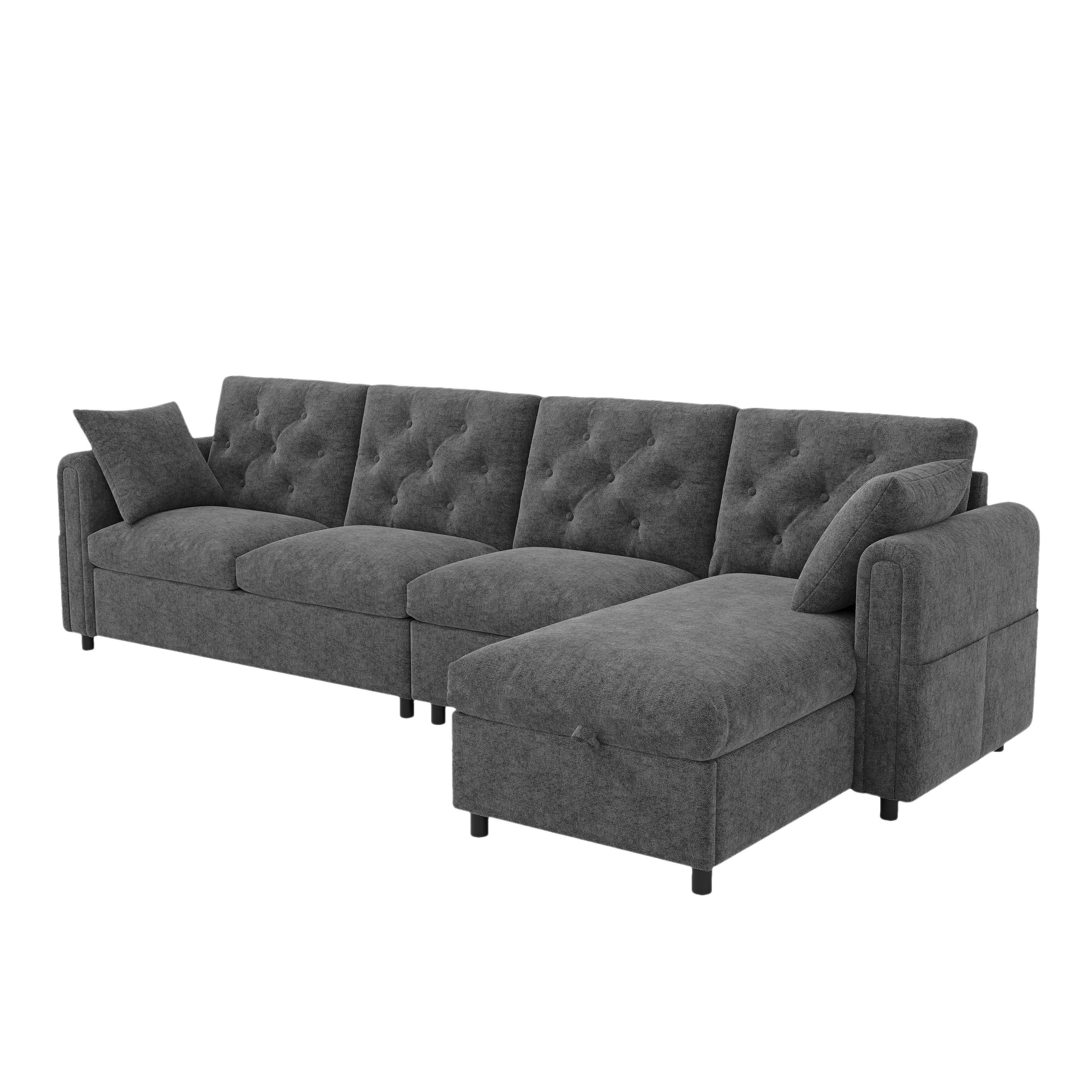 Grey - Urban Meuble - Modern Velvet Sofa with Storage Chaise - 9