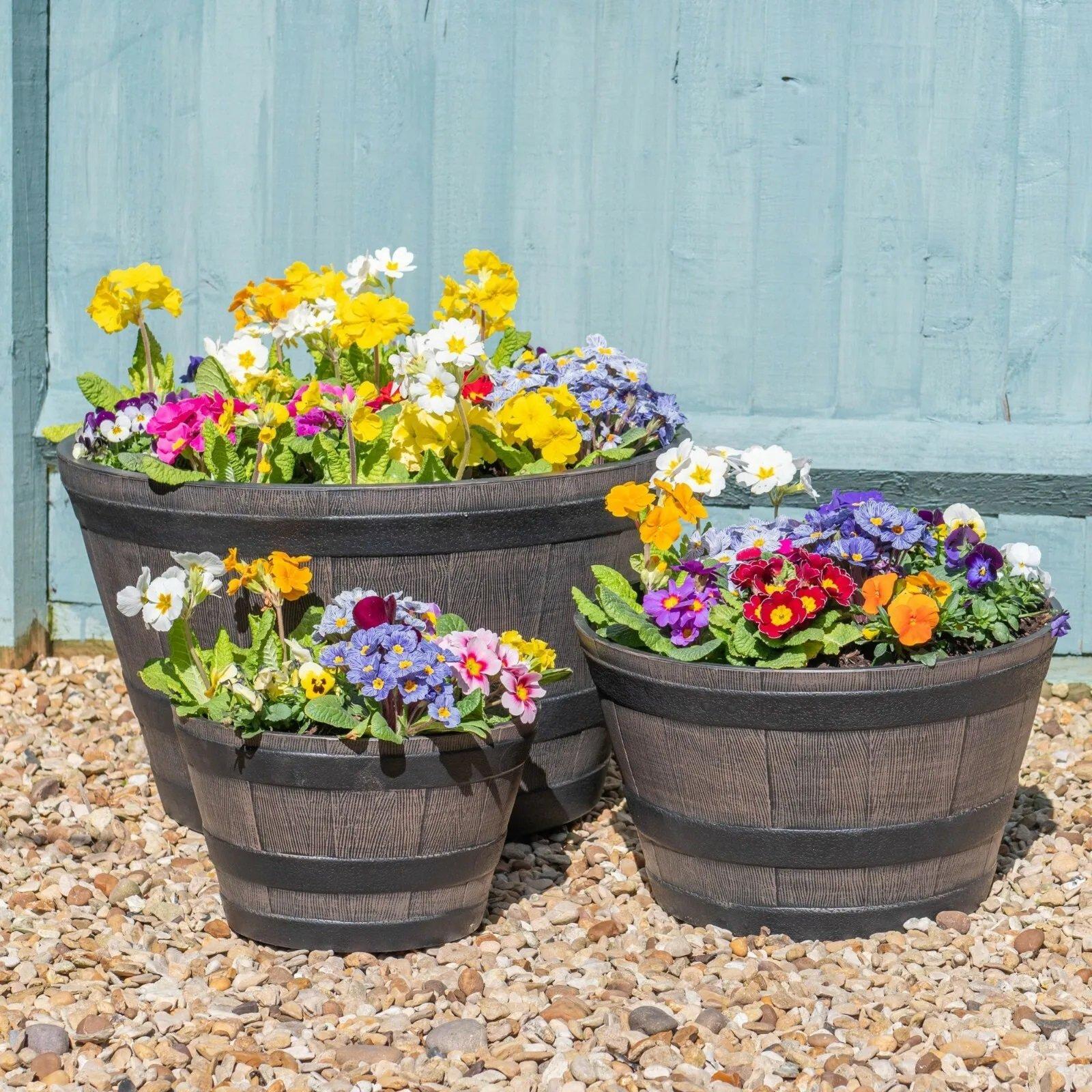 Brown - Garden Gear - Garden Gear Wooden Barrel Effect Planter - 2