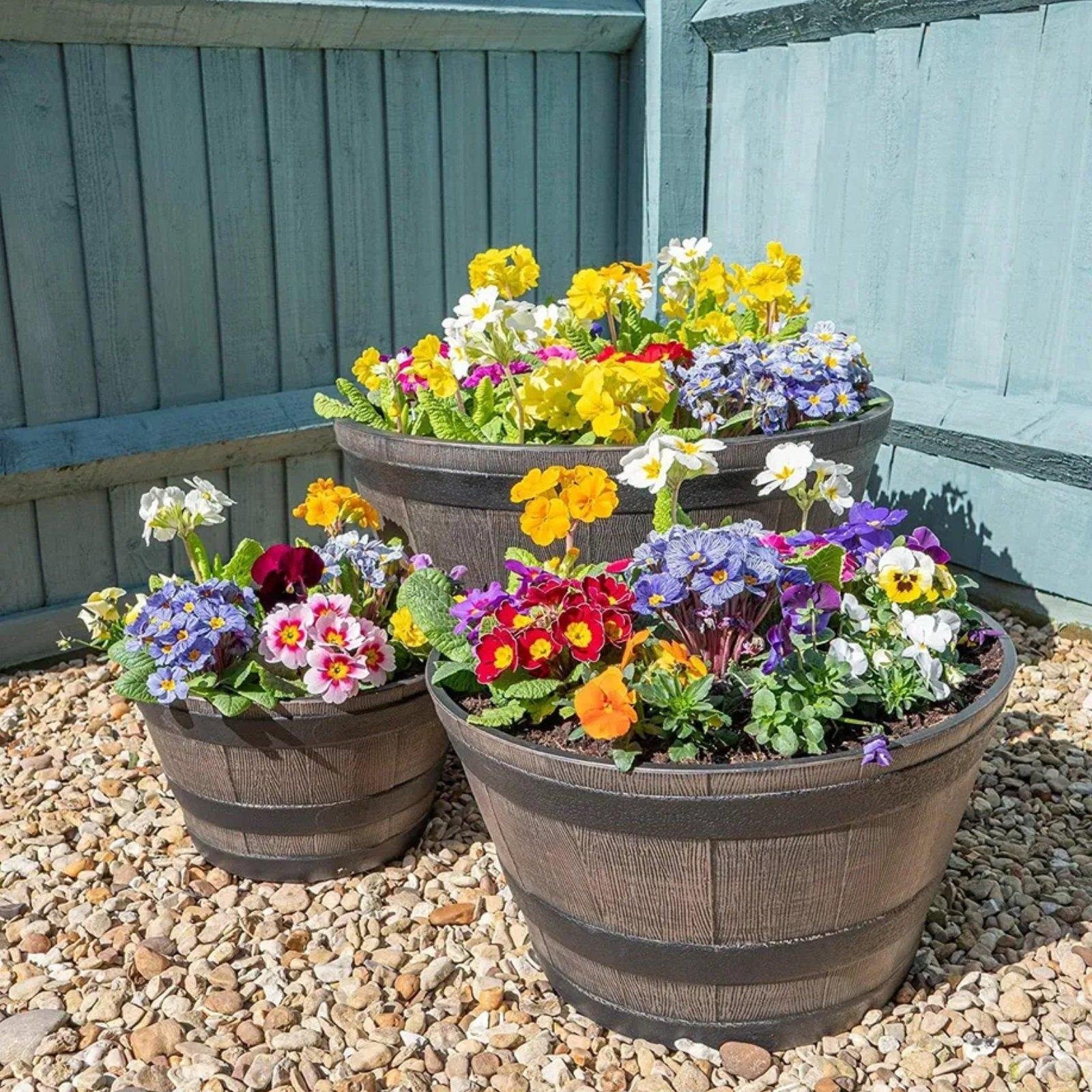 Brown - Garden Gear - Garden Gear Wooden Barrel Effect Planter - 4